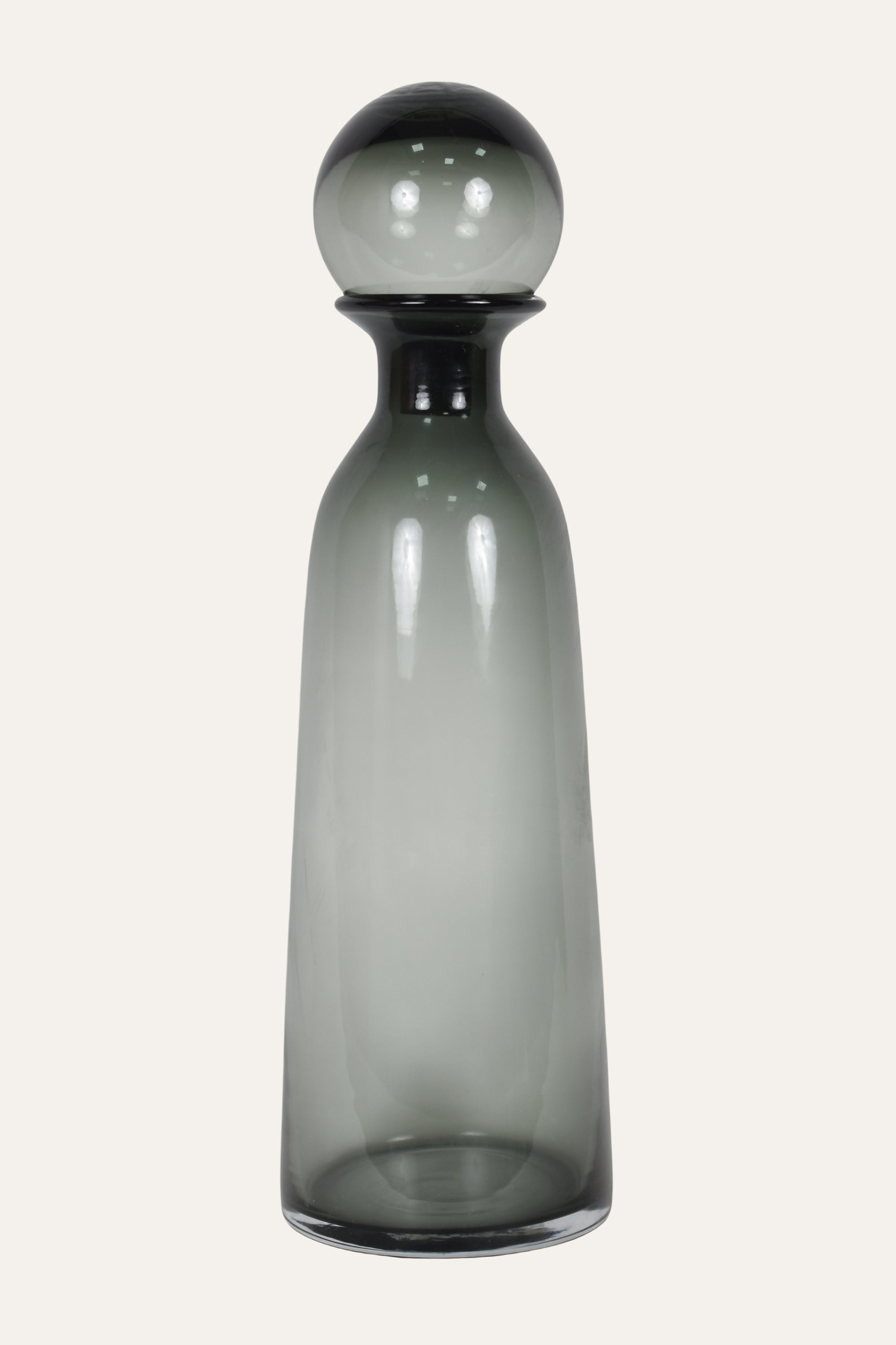 Hand Blown Colored Smoky Grey Glass Bottle Vase with Decorative Stopper