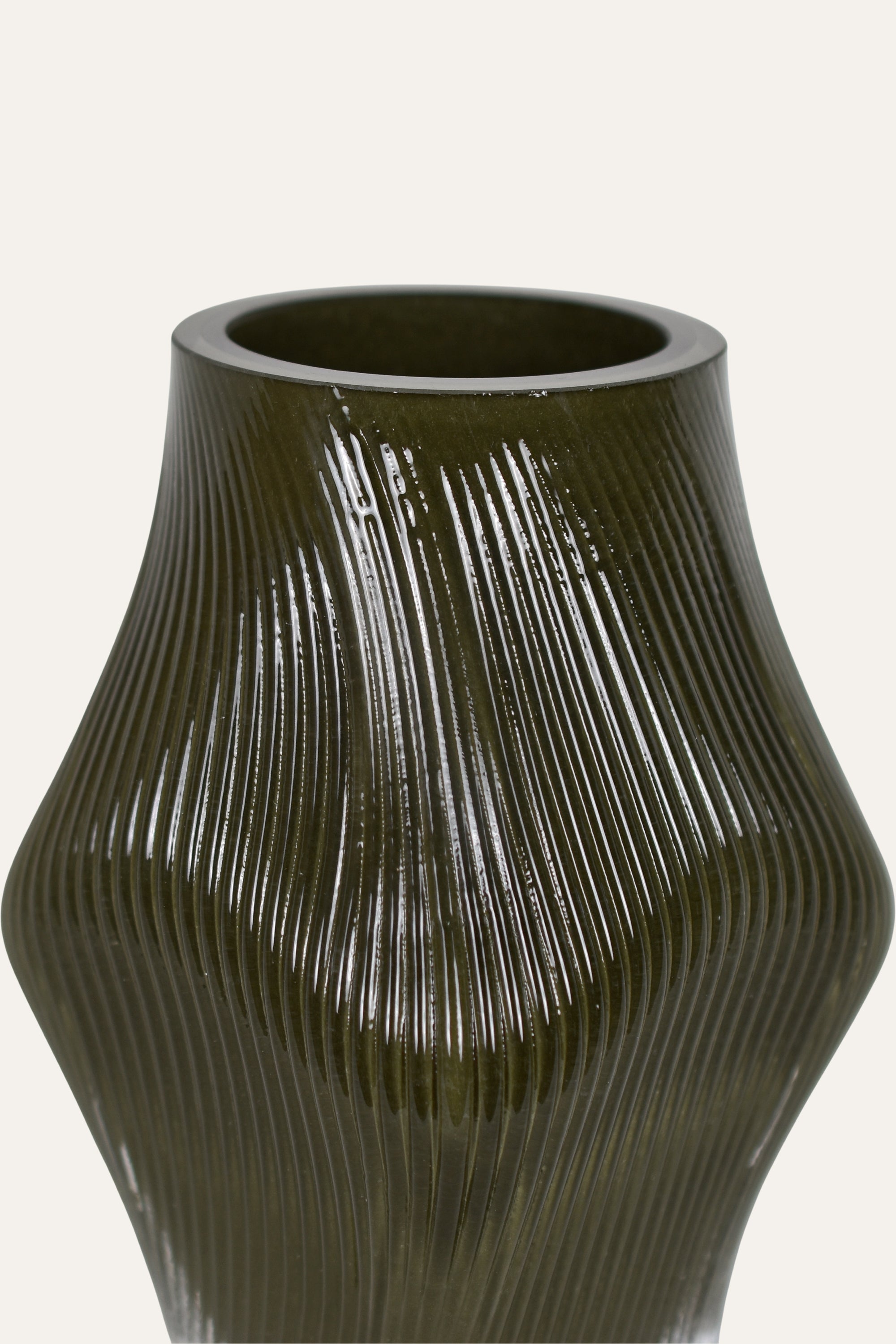 Elegant Hand Blown Colored Curved Green Glass Vase