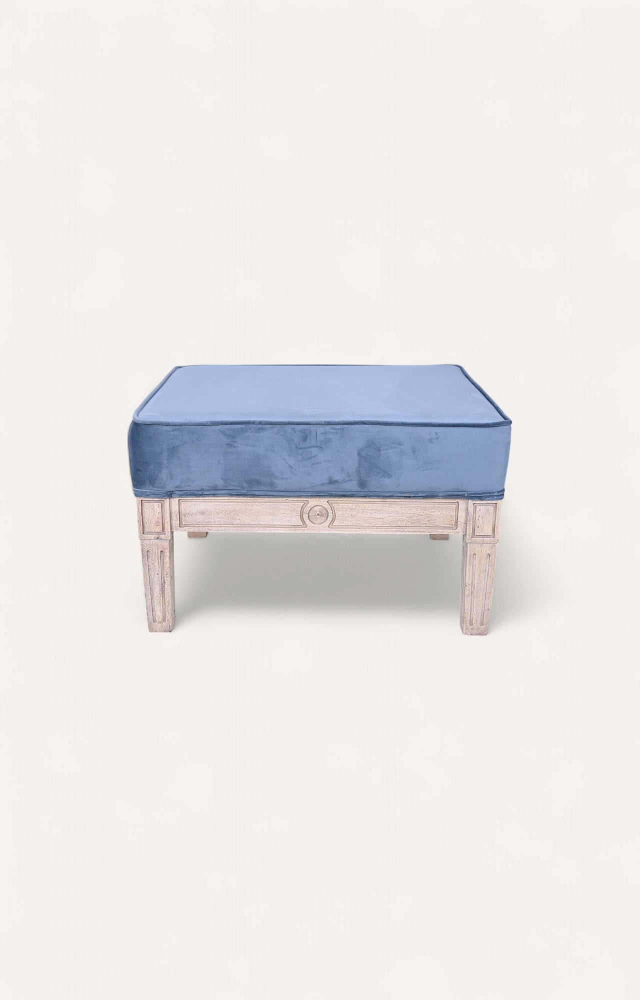 Blue Velvet Square Upholstered Ottoman