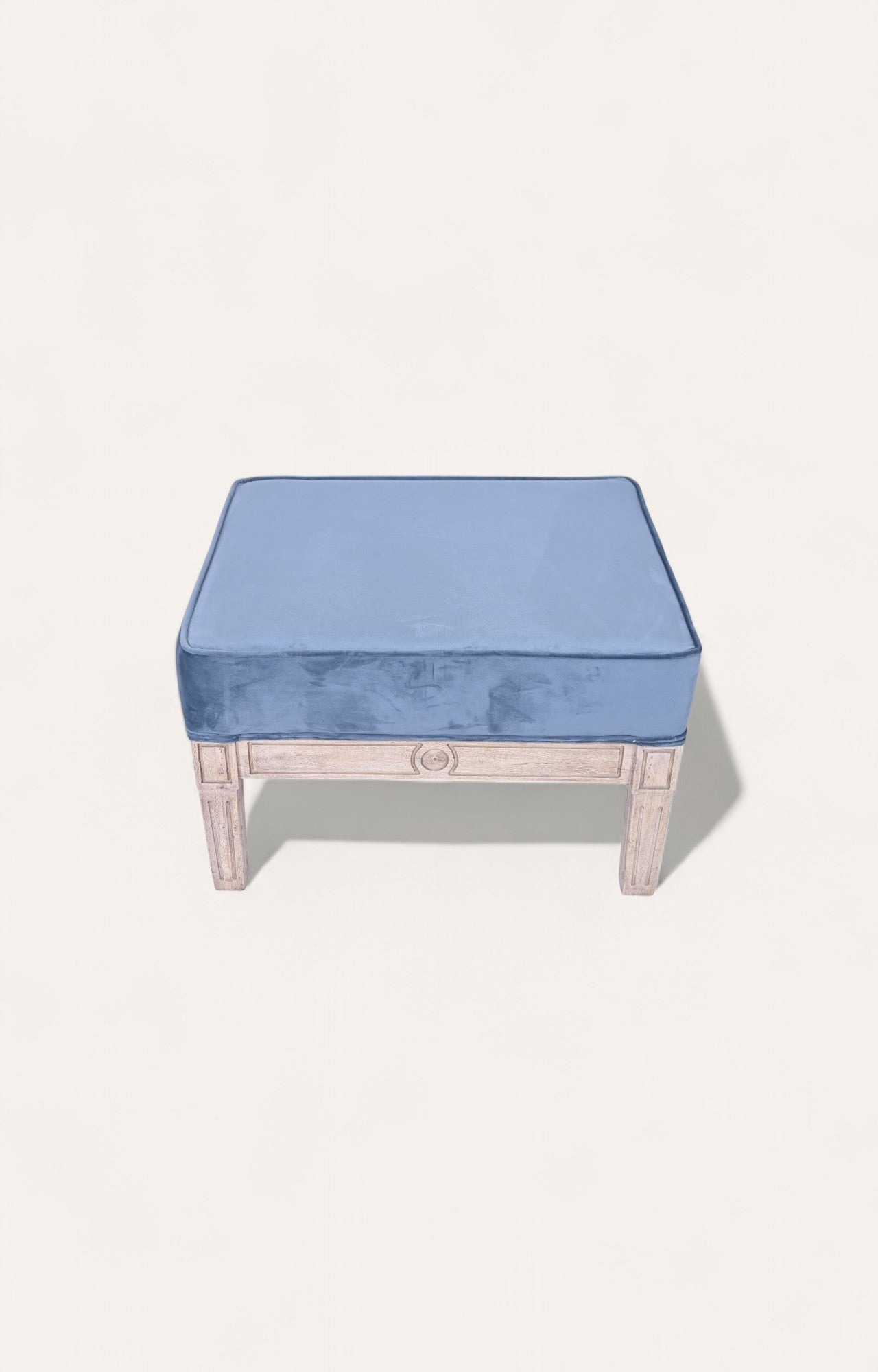 Blue Velvet Square Upholstered Ottoman