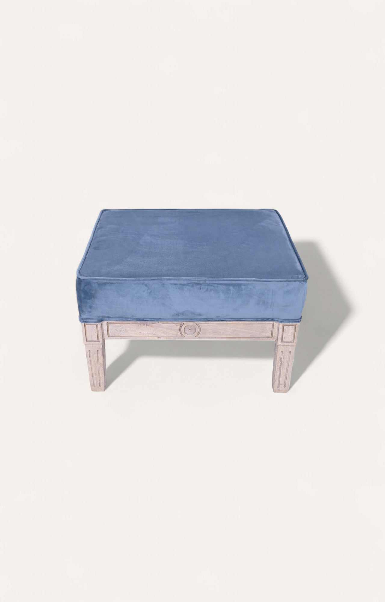 Blue Velvet Square Upholstered Ottoman