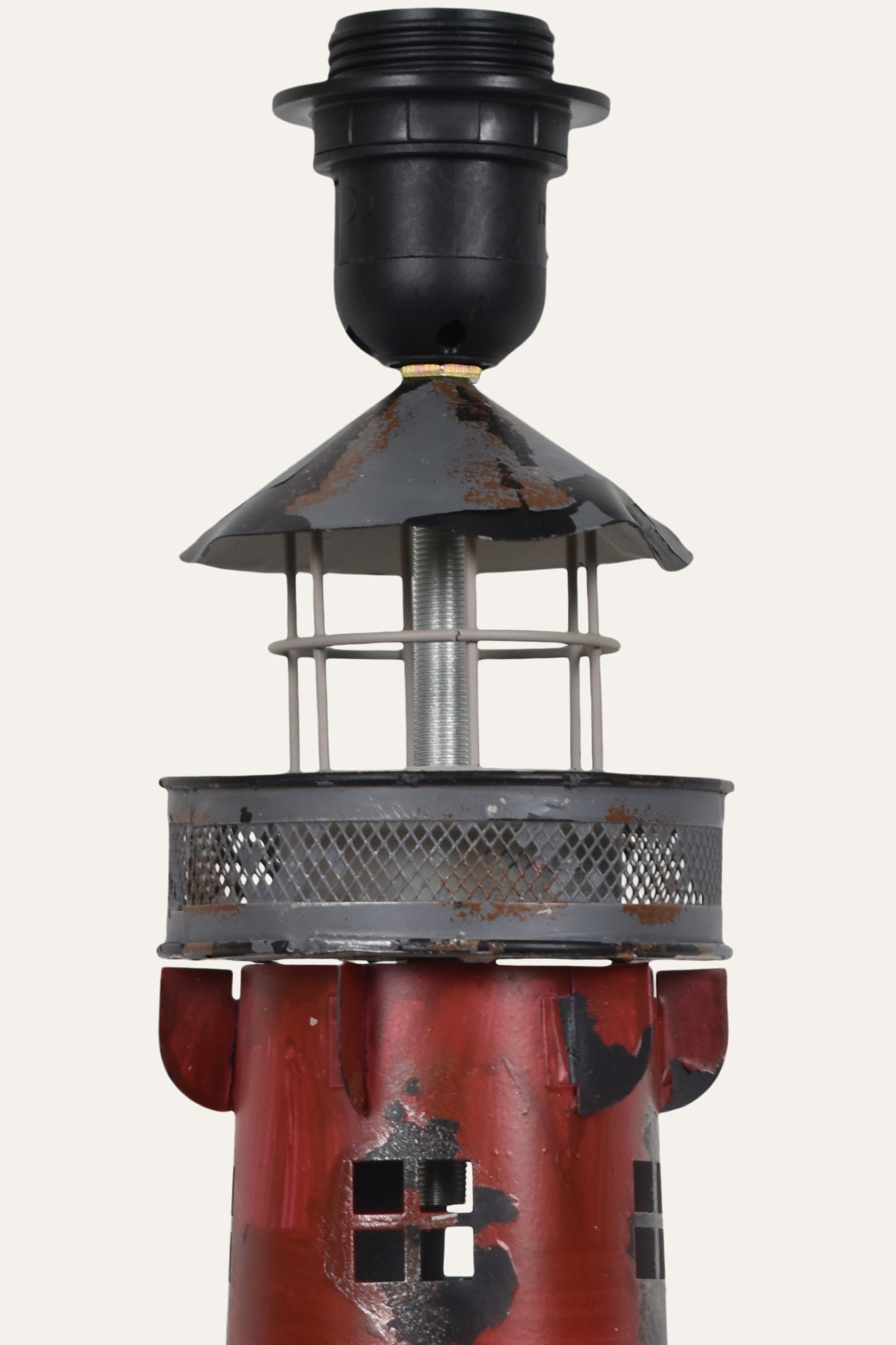 Vintage Iron Lighthouse Table Lamp with Fabric Shade