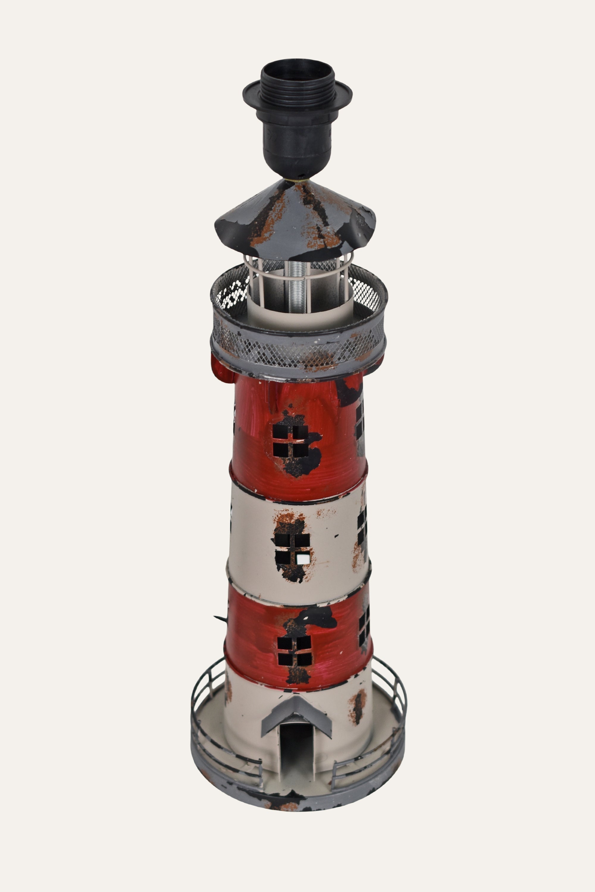 Vintage Iron Lighthouse Table Lamp with Fabric Shade