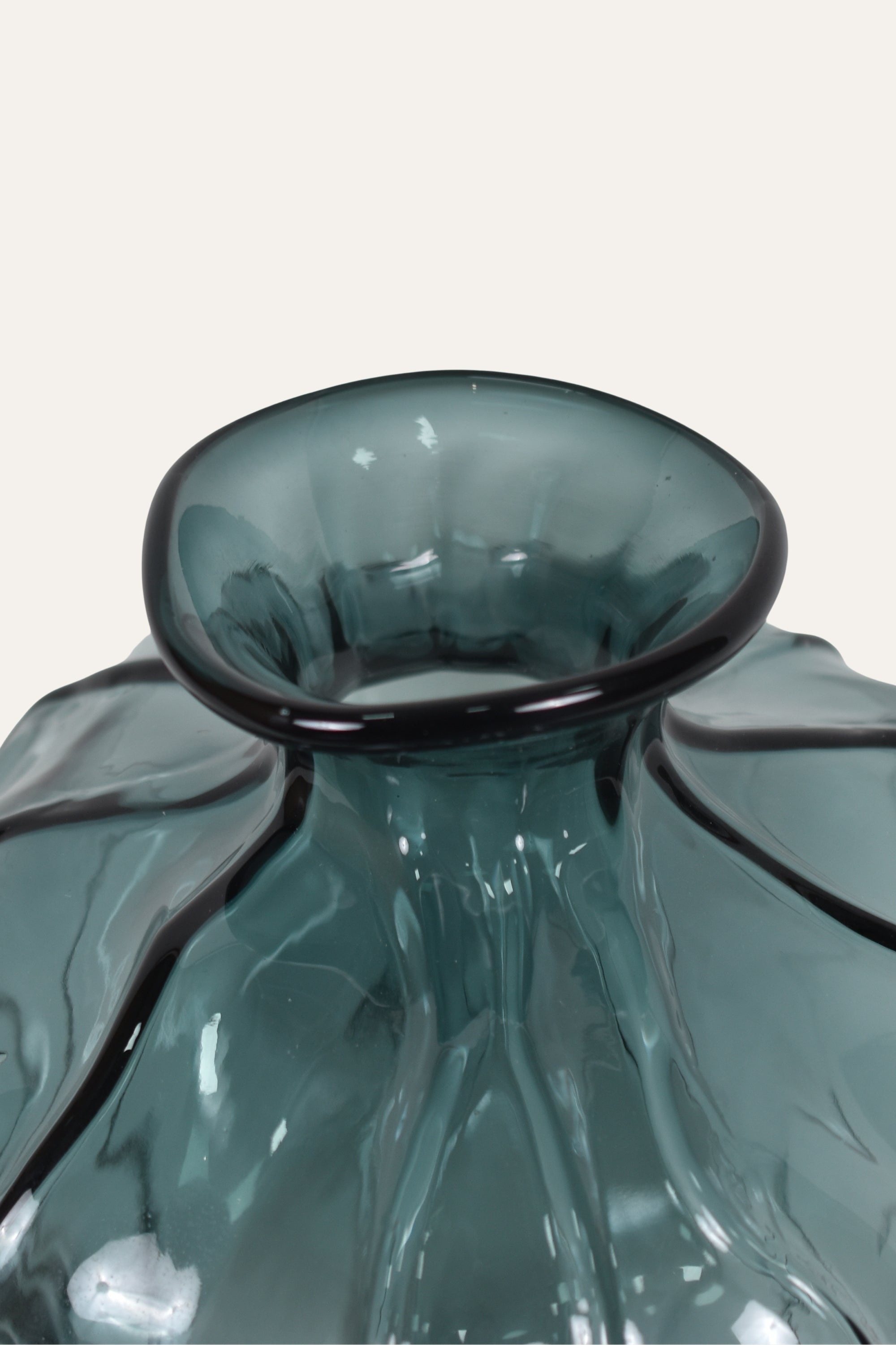 Modern Ribbed Hand Blown Colored Blue-Grey Glass Vase