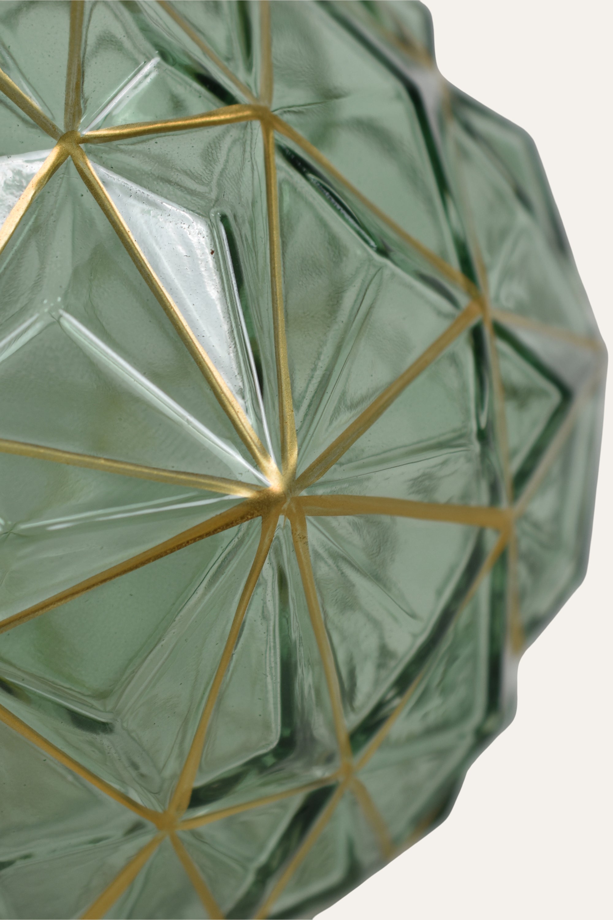 Geometric Green Colored Hand Blown Glass Vase with Gold Accents Luxury Centerpiece