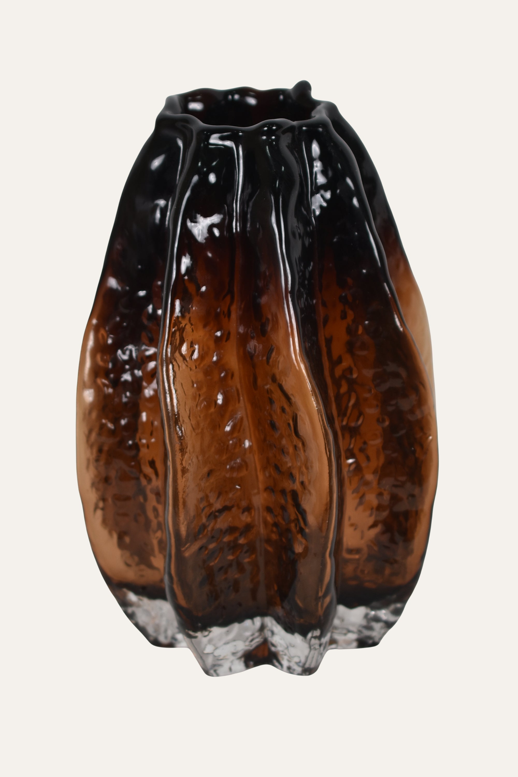 Molten Amber Hand Blown Art Glass Vase with Black Gradient Finish