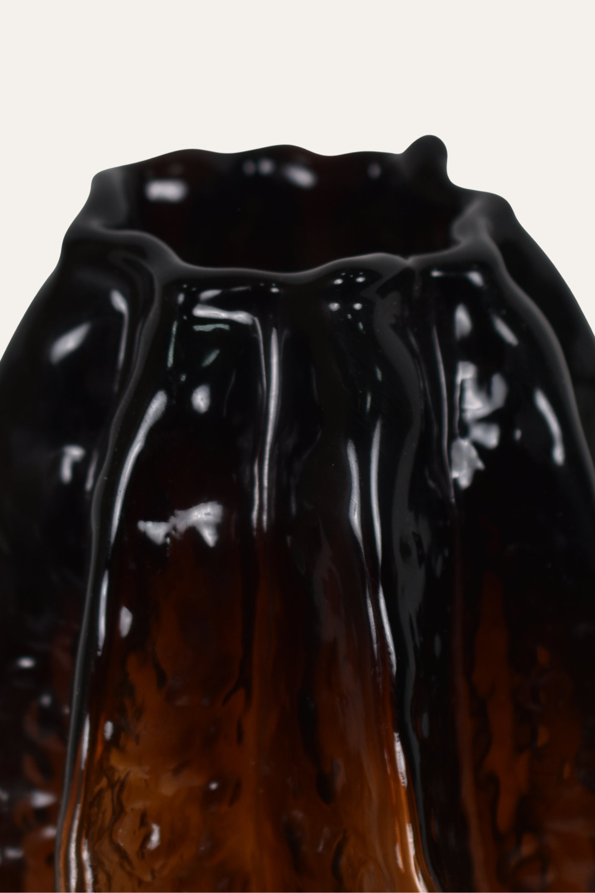 Molten Amber Hand Blown Art Glass Vase with Black Gradient Finish