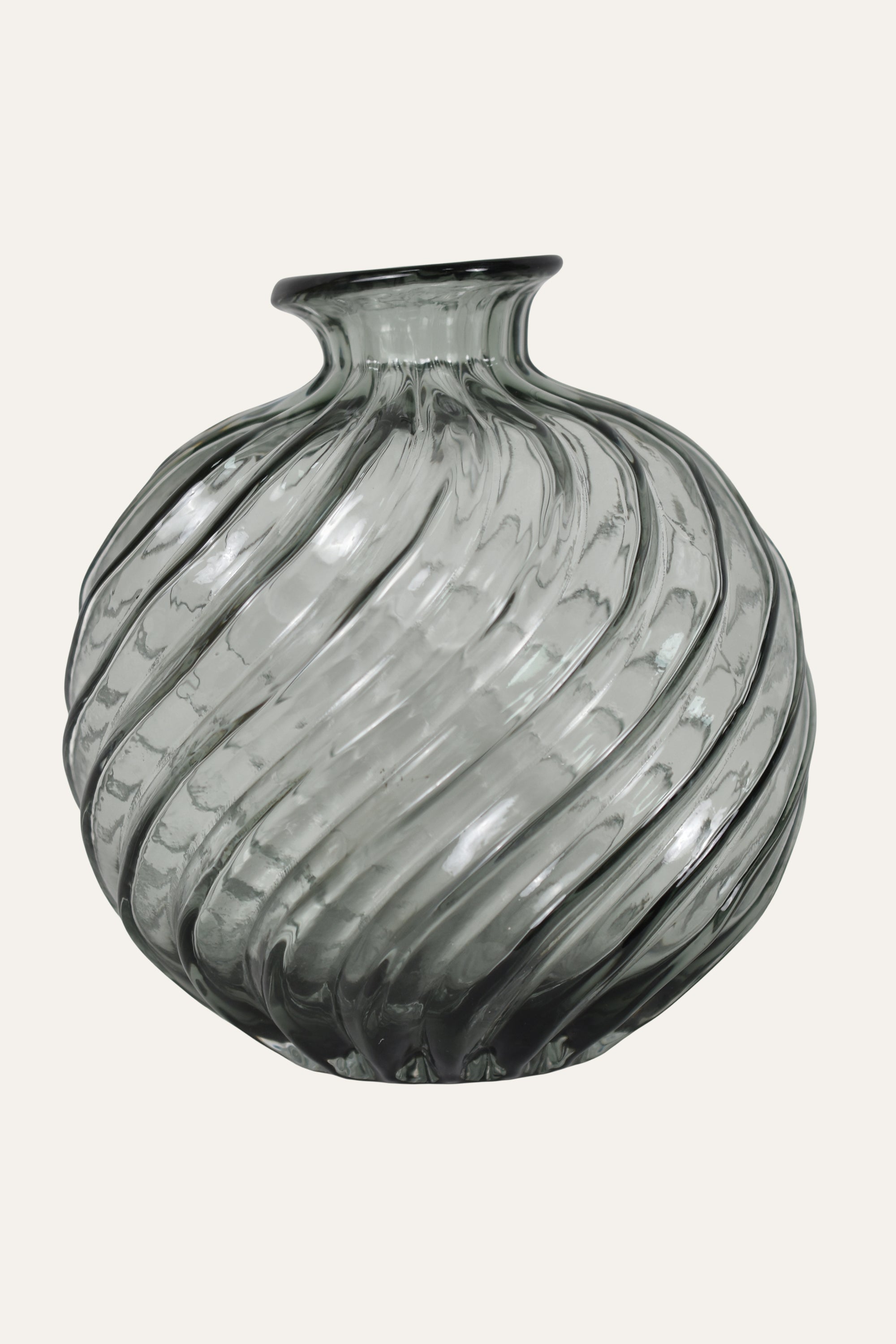 Smoky Grey Hand Blown Twisted Glass Decorative Vase Modern Sculptural Centerpiece