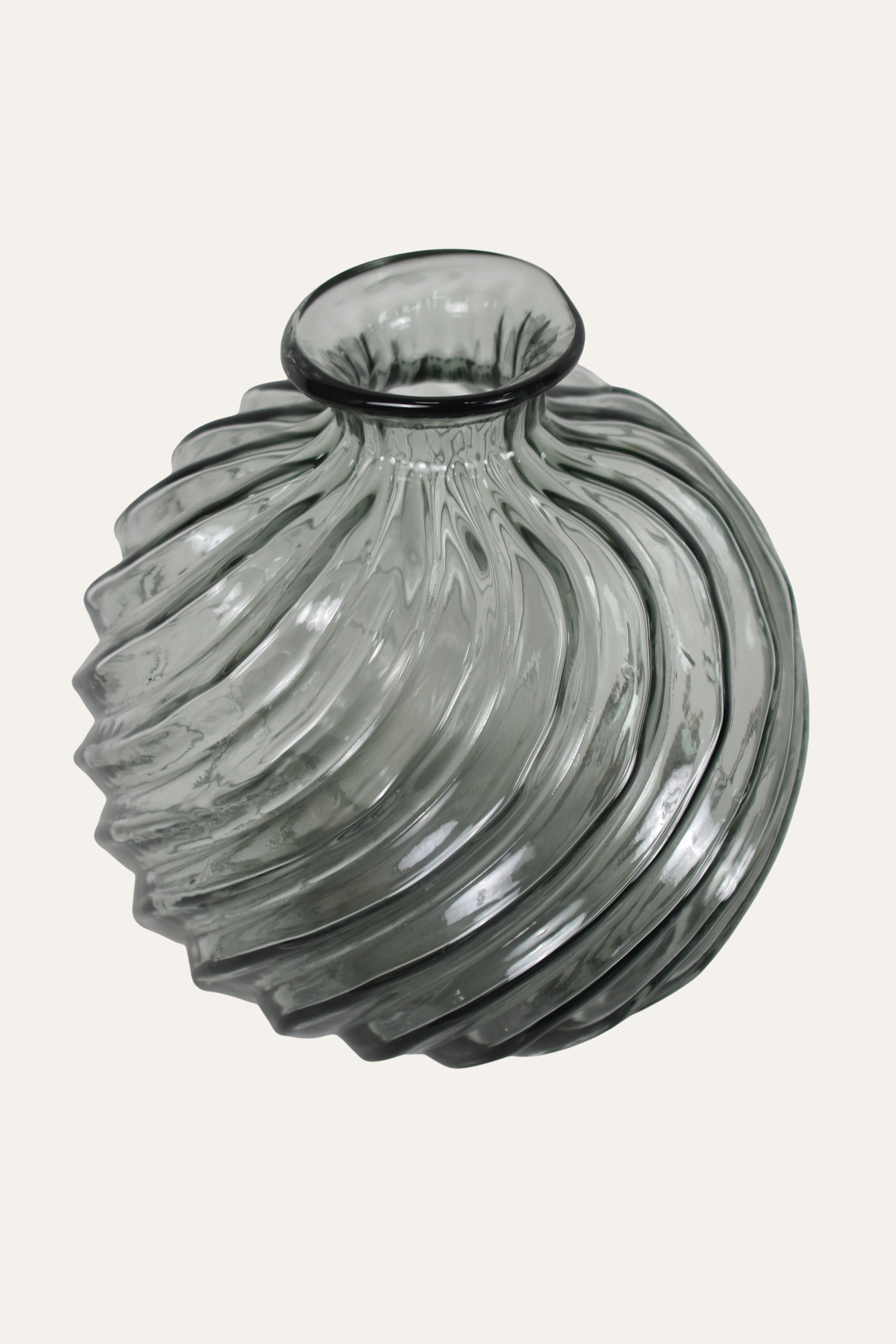 Smoky Grey Hand Blown Twisted Glass Decorative Vase Modern Sculptural Centerpiece