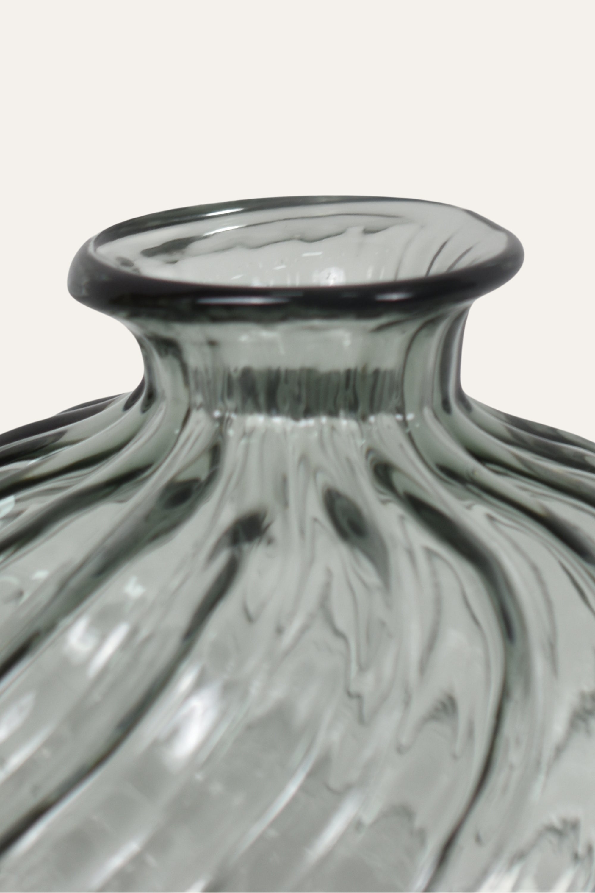 Smoky Grey Hand Blown Twisted Glass Decorative Vase Modern Sculptural Centerpiece