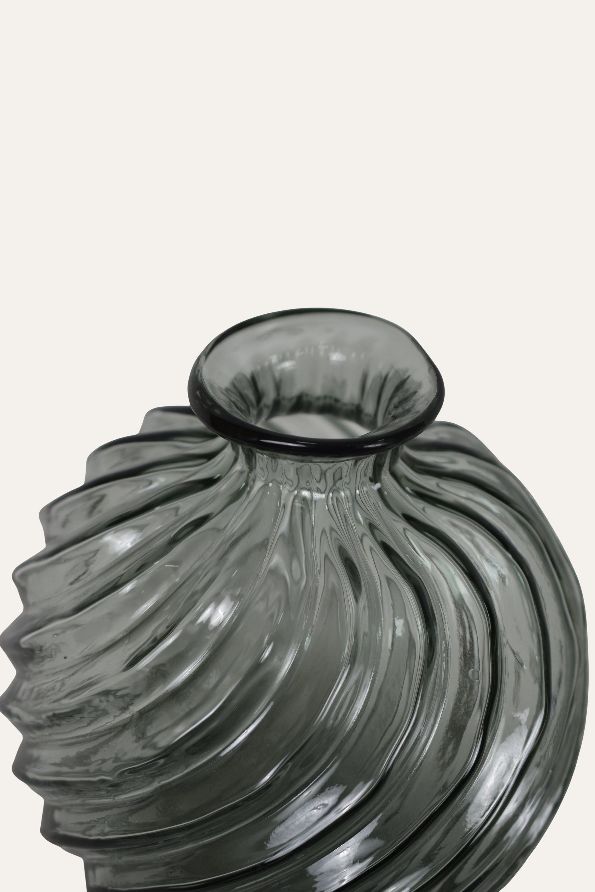 Smoky Grey Hand Blown Twisted Glass Decorative Vase Modern Sculptural Centerpiece