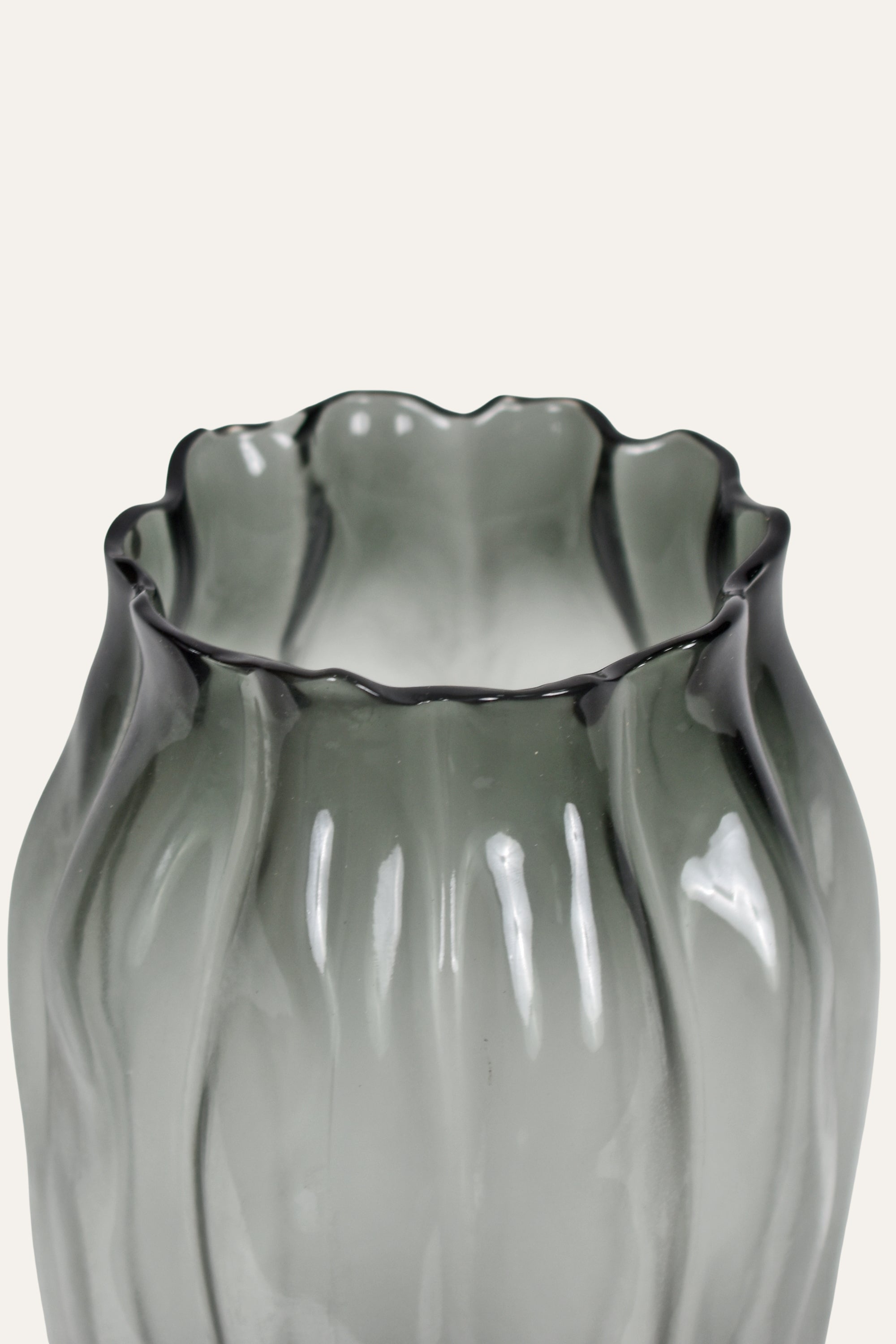 Hand Blown Colored Modern Smoky Grey Glass Flower Vase with Rippled Design