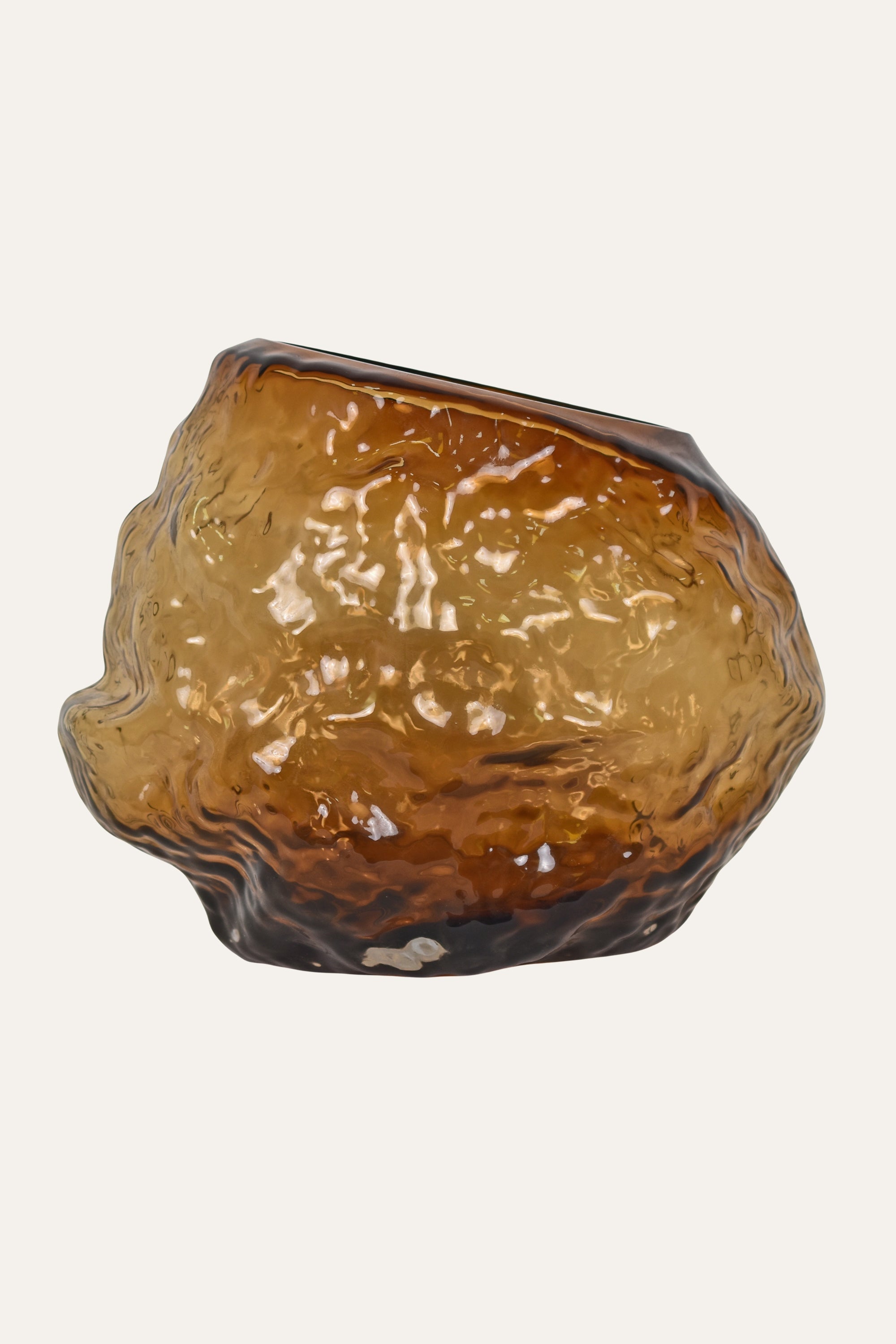 Handcrafted Hand Blown Amber Colored Glass Vase with Organic Textured Finish