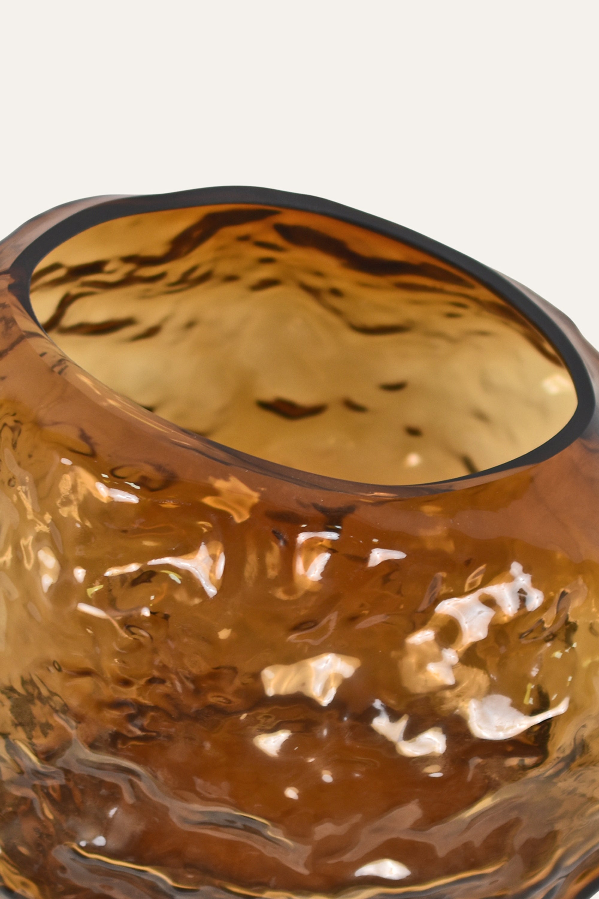 Handcrafted Hand Blown Amber Colored Glass Vase with Organic Textured Finish