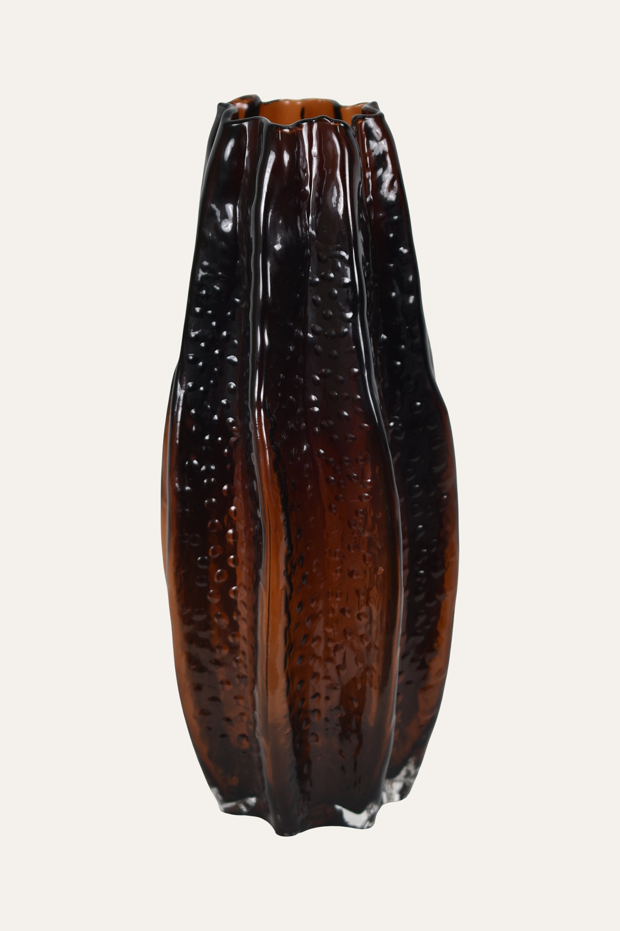 Fire-Inspired Amber Sculpted Hand Blown Glass Vase Decorative Accent