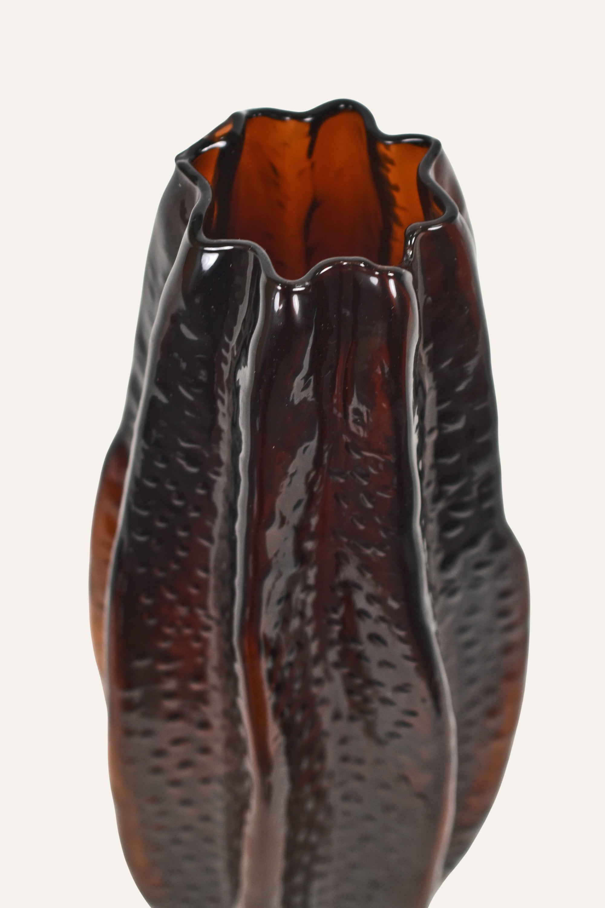 Fire-Inspired Amber Sculpted Hand Blown Glass Vase Decorative Accent