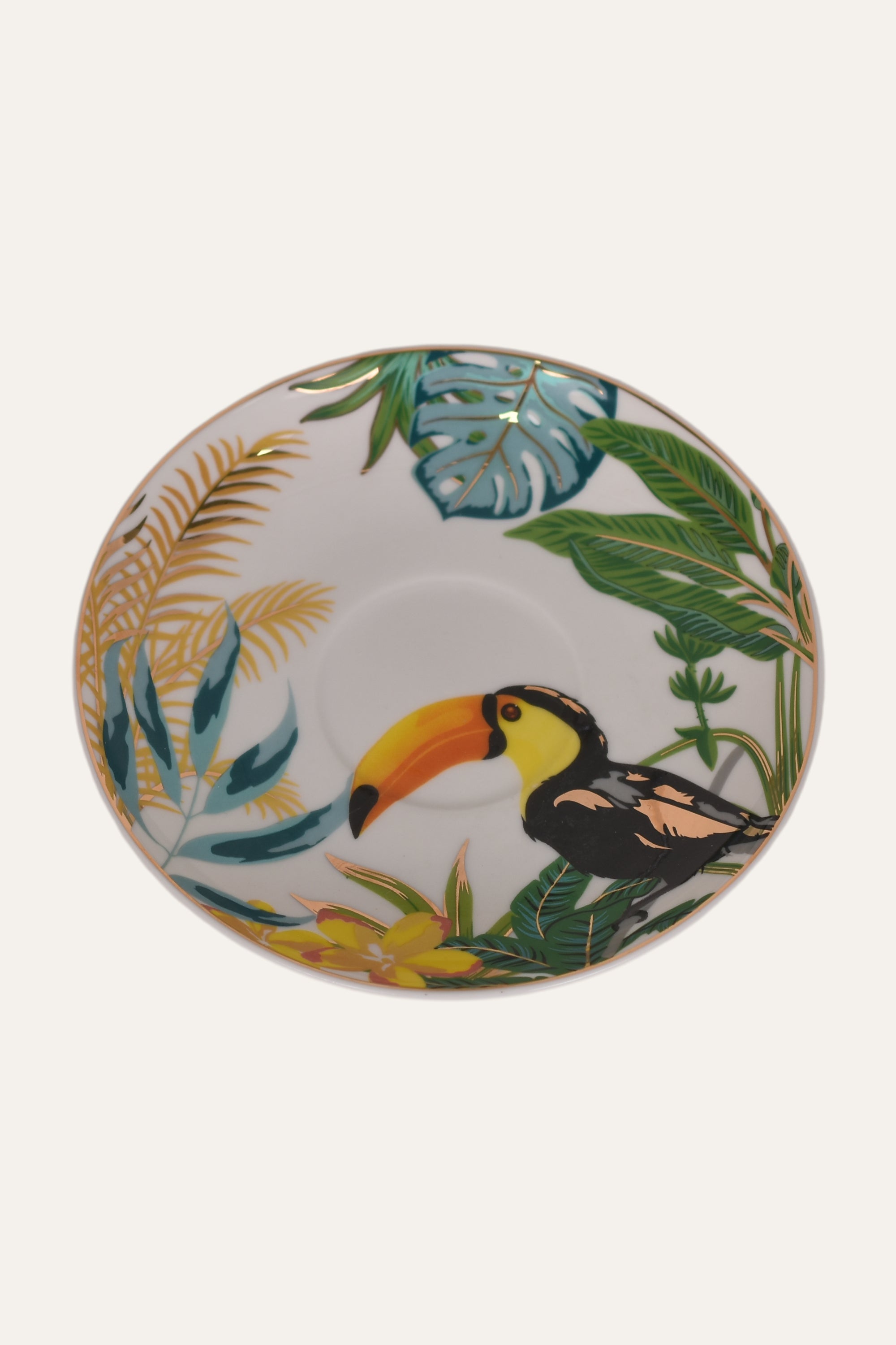 Tropical Bird Hand-Painted Porcelain Cup & Saucer Set with Gold Handle – Artisan Tea & Coffee Cup