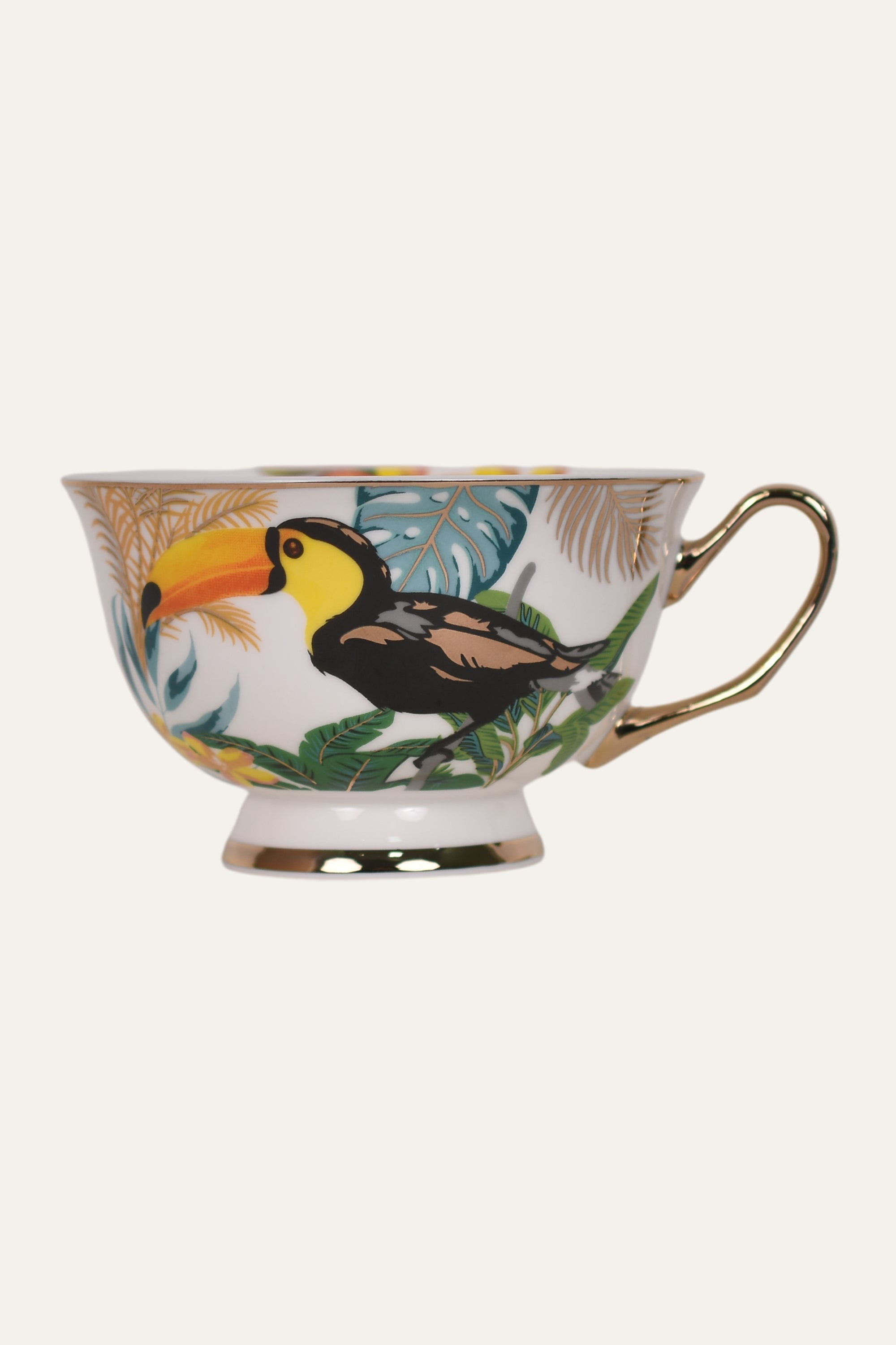 Tropical Bird Hand-Painted Porcelain Cup & Saucer Set with Gold Handle – Artisan Tea & Coffee Cup