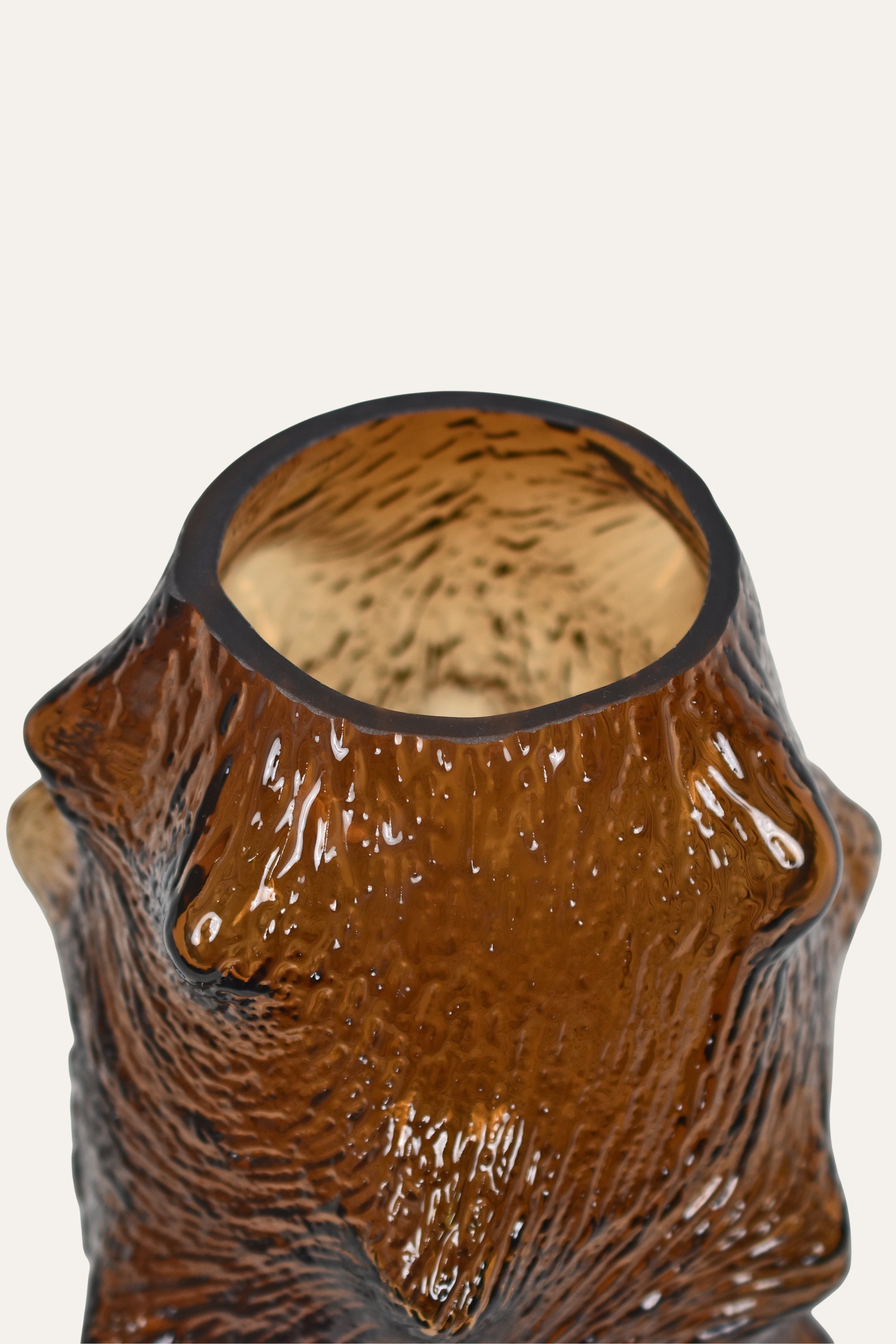 Sculpted Amber Hand Blown Colored Organic Glass Vase