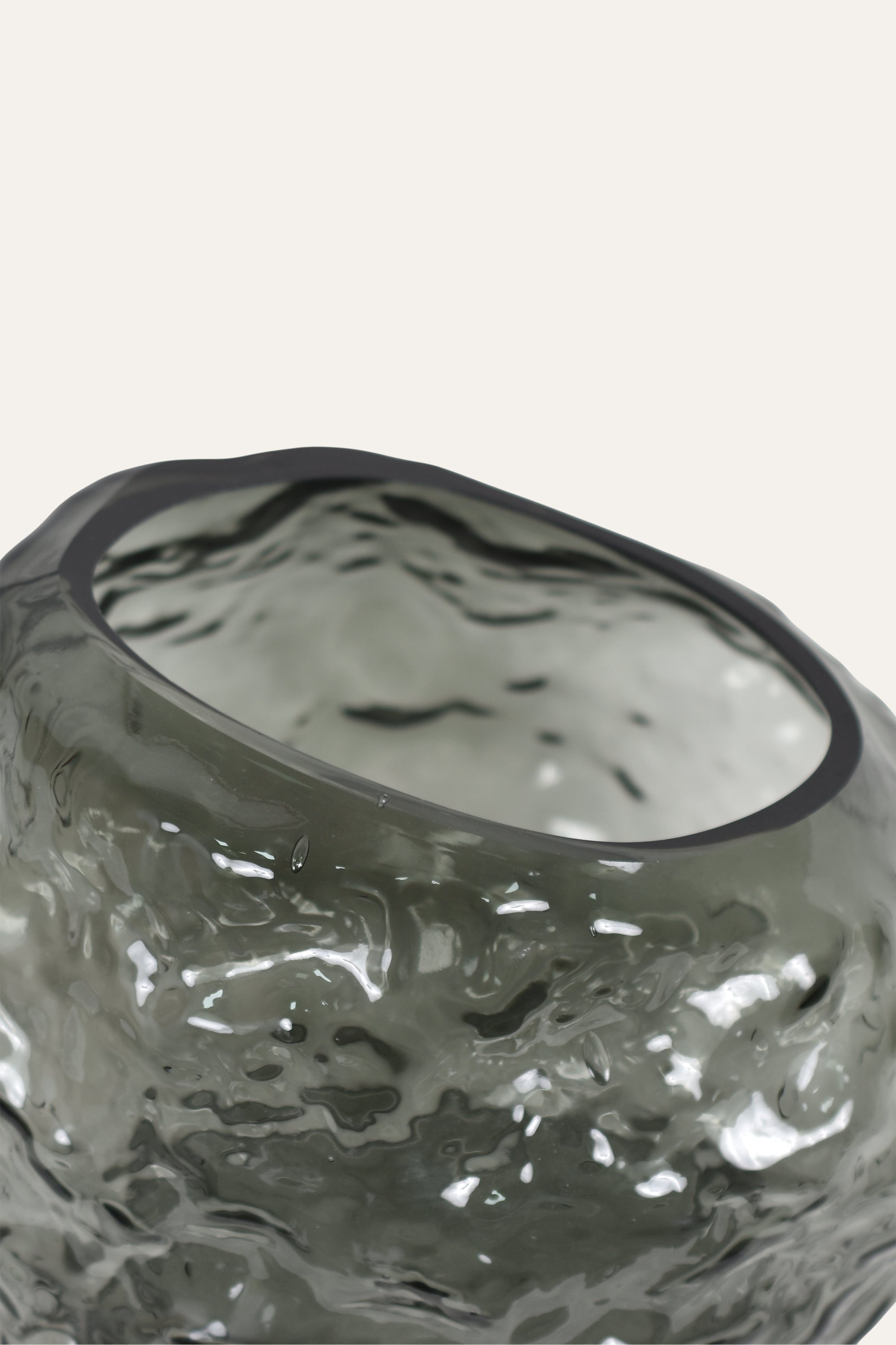 Decorative Hand Blown Smoky Grey Colored Sculptural Textured Glass Vase