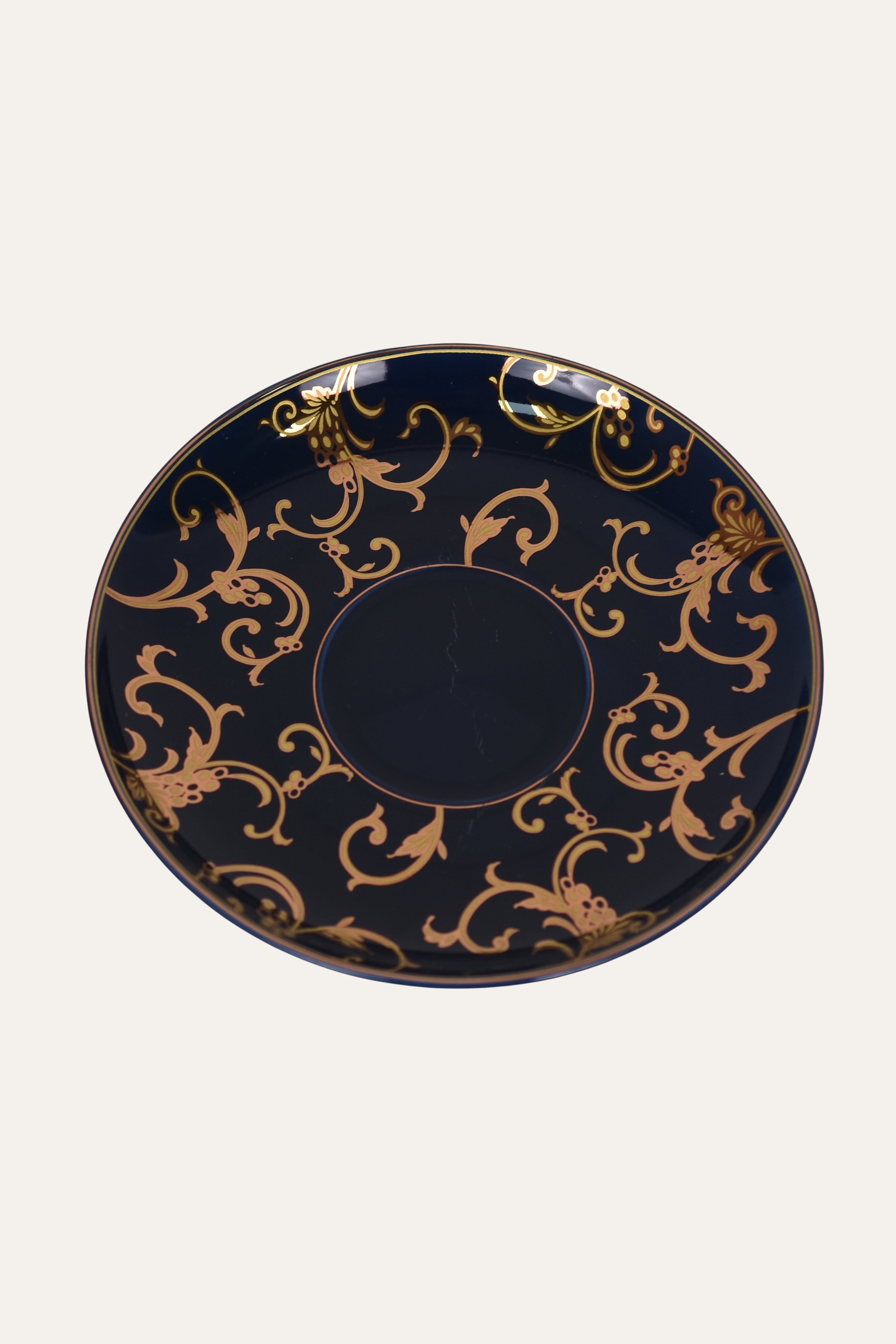 Midnight Blue Hand-Painted Porcelain Cup & Saucer Set with Gold Scrollwork – Luxury Tea Cup