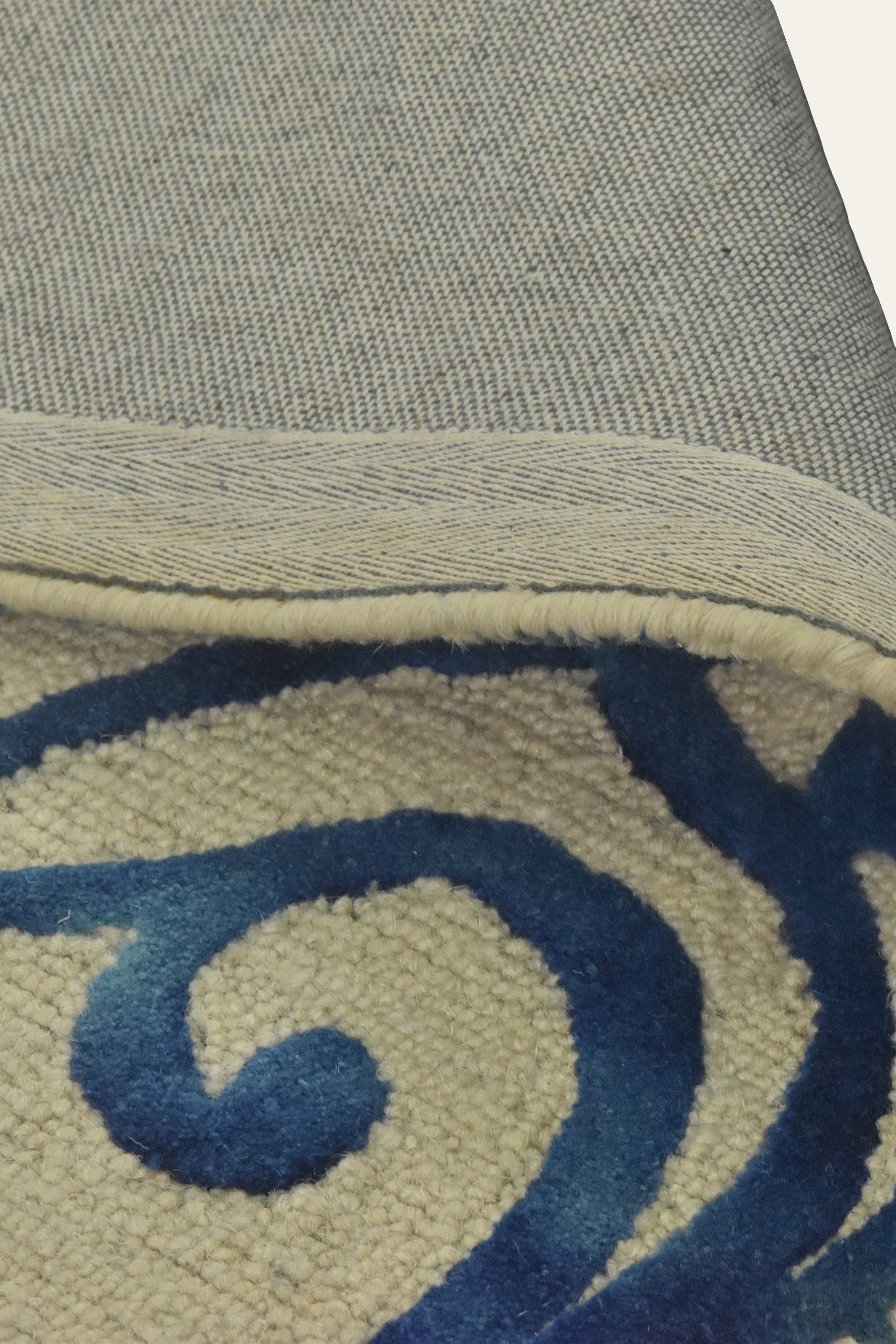 8x10 Ft. Ivory Blue Scrollwork Wool Area Carpet