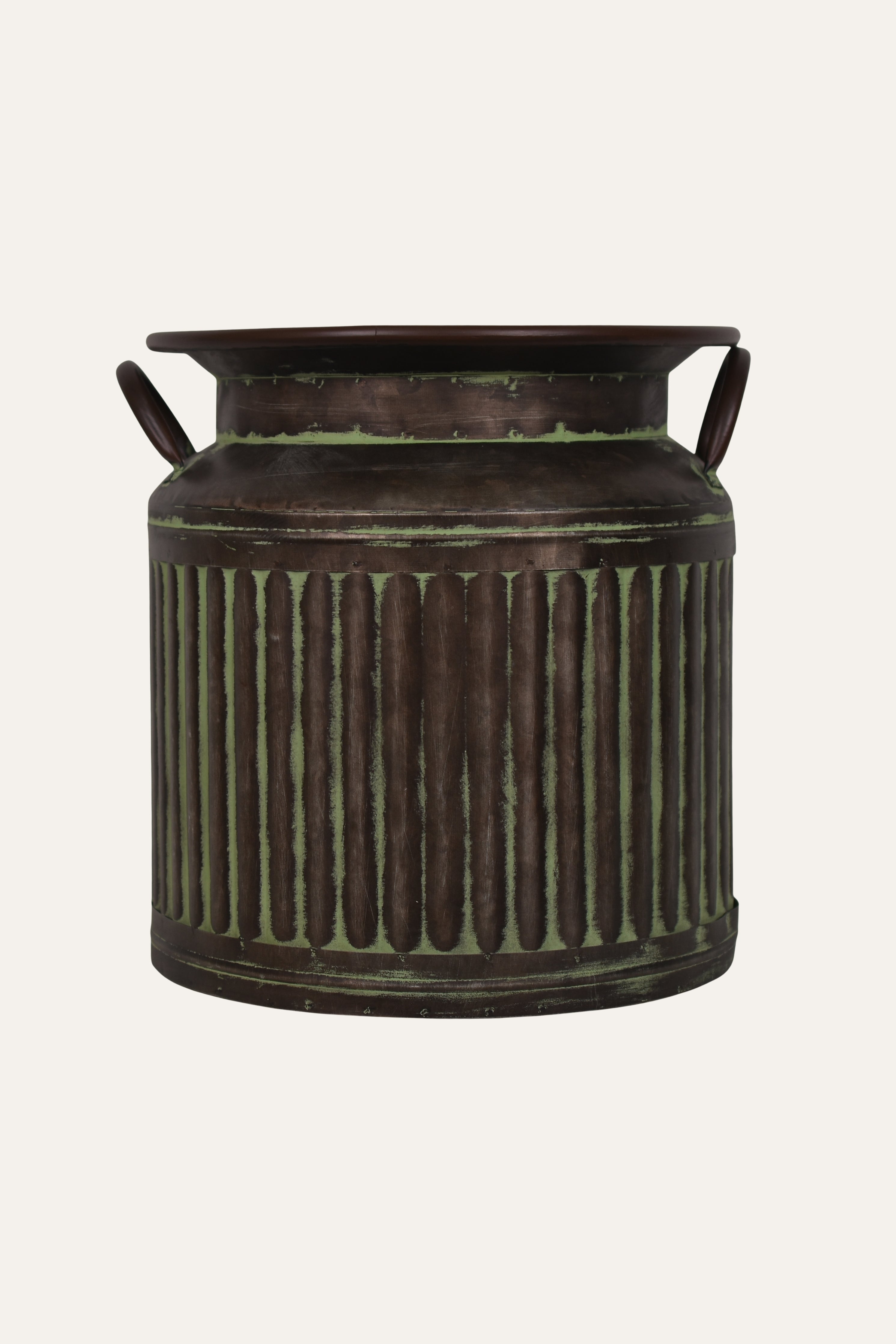 Antique Brown Ribbed Metal Vase