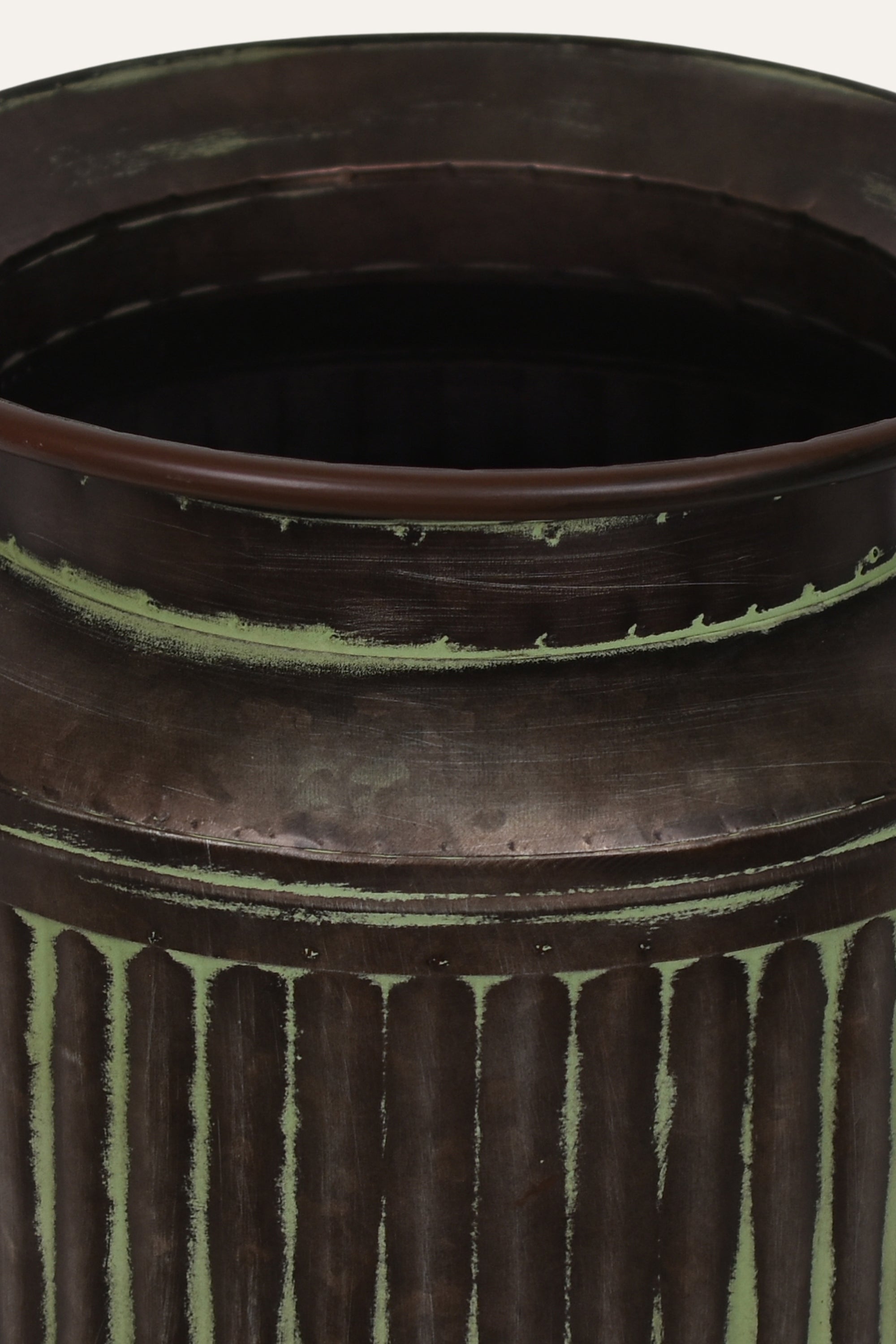 Antique Brown Ribbed Metal Vase