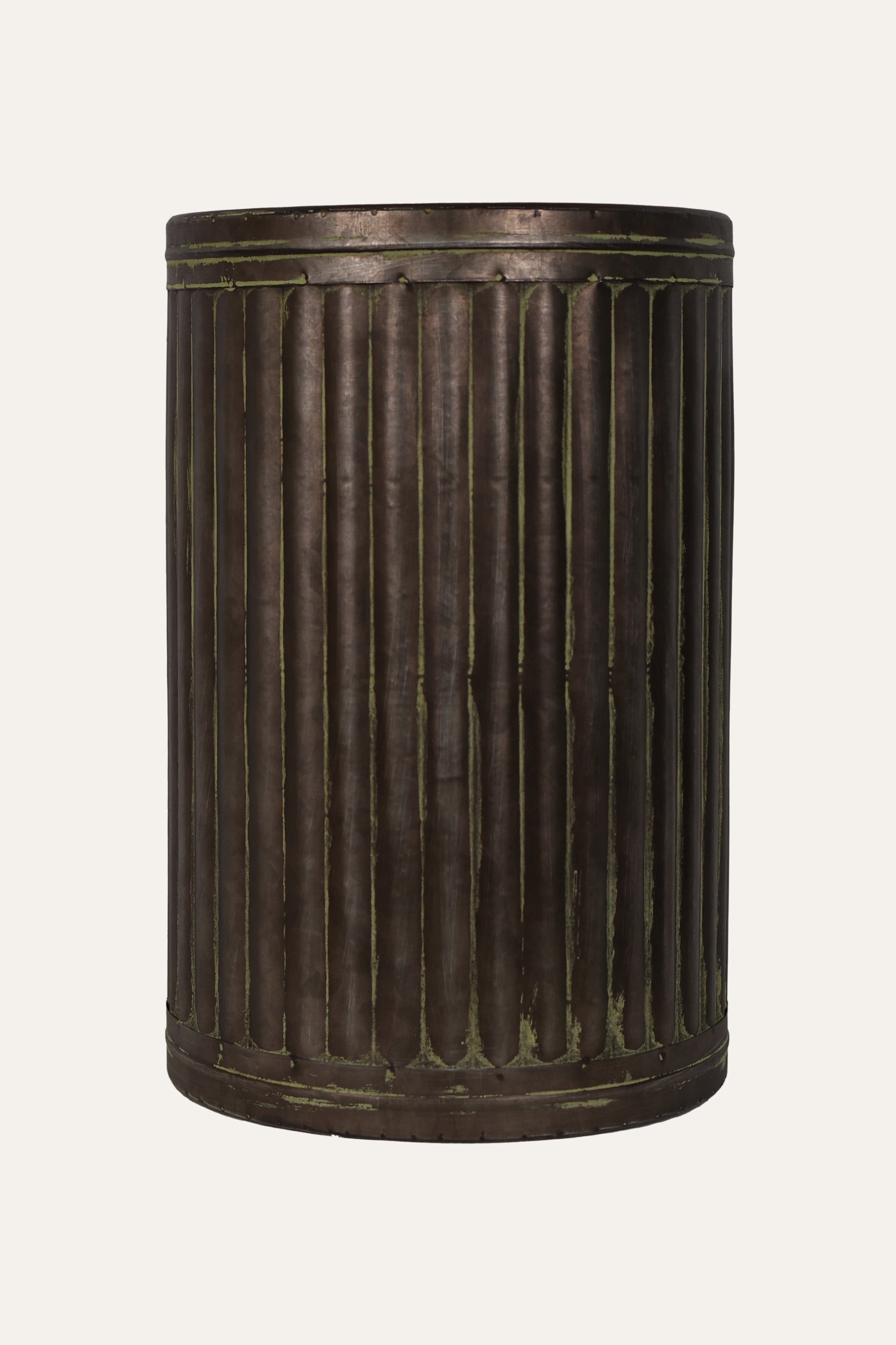 Antique Brown Ribbed Metal Planter - Medium