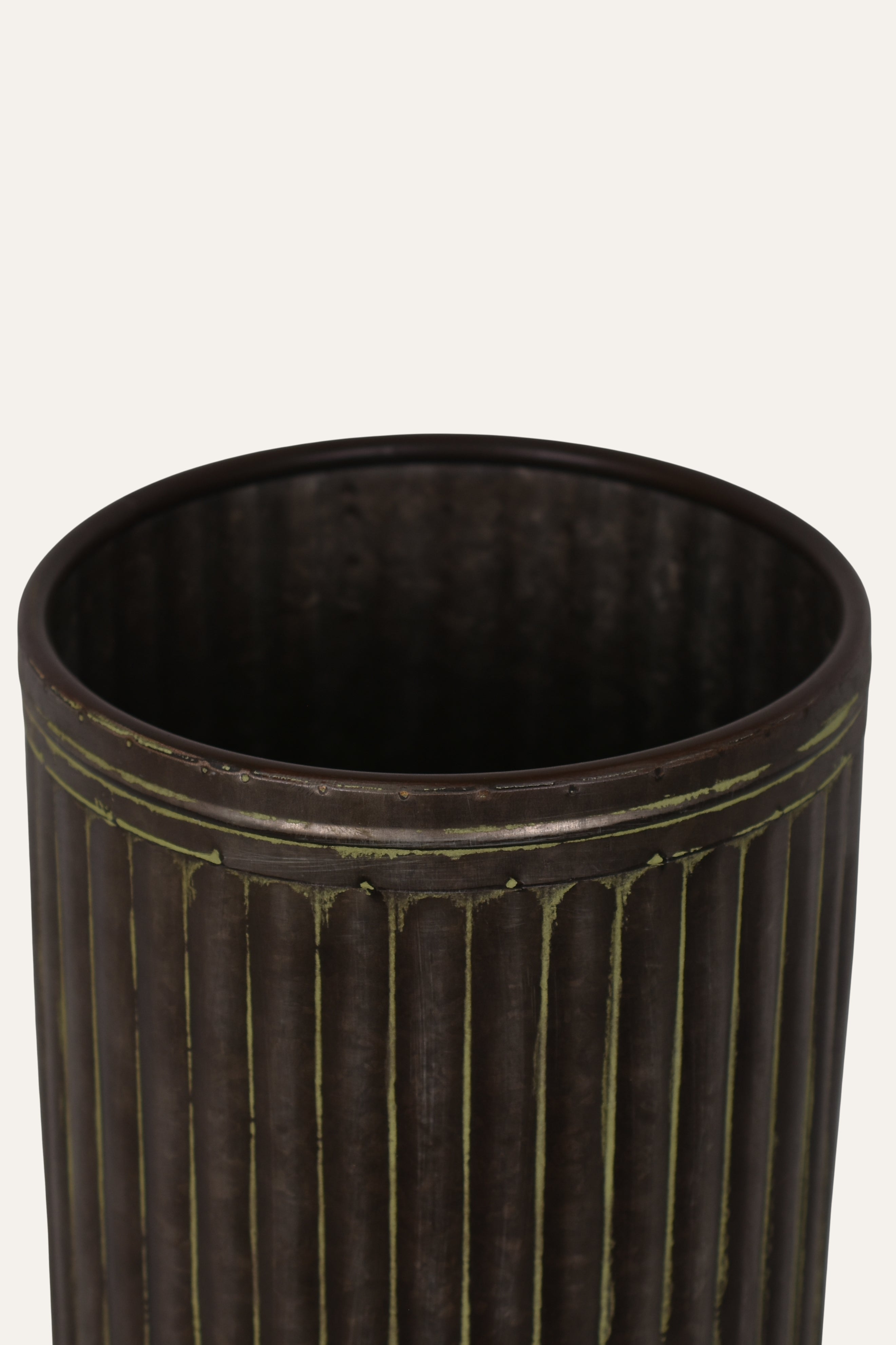 Antique Brown Ribbed Metal Planter - Medium