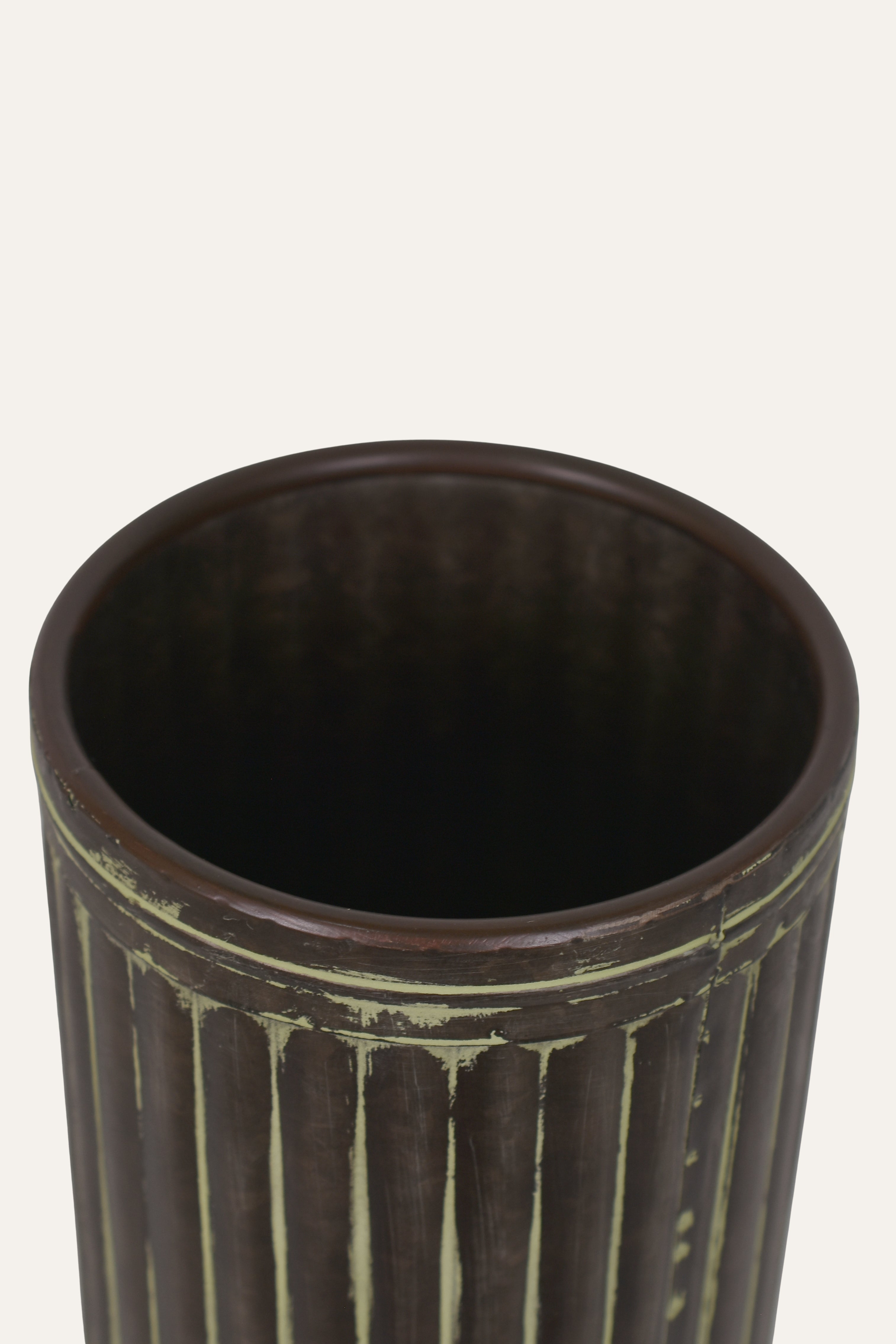Antique Brown Ribbed Metal Planter - Small