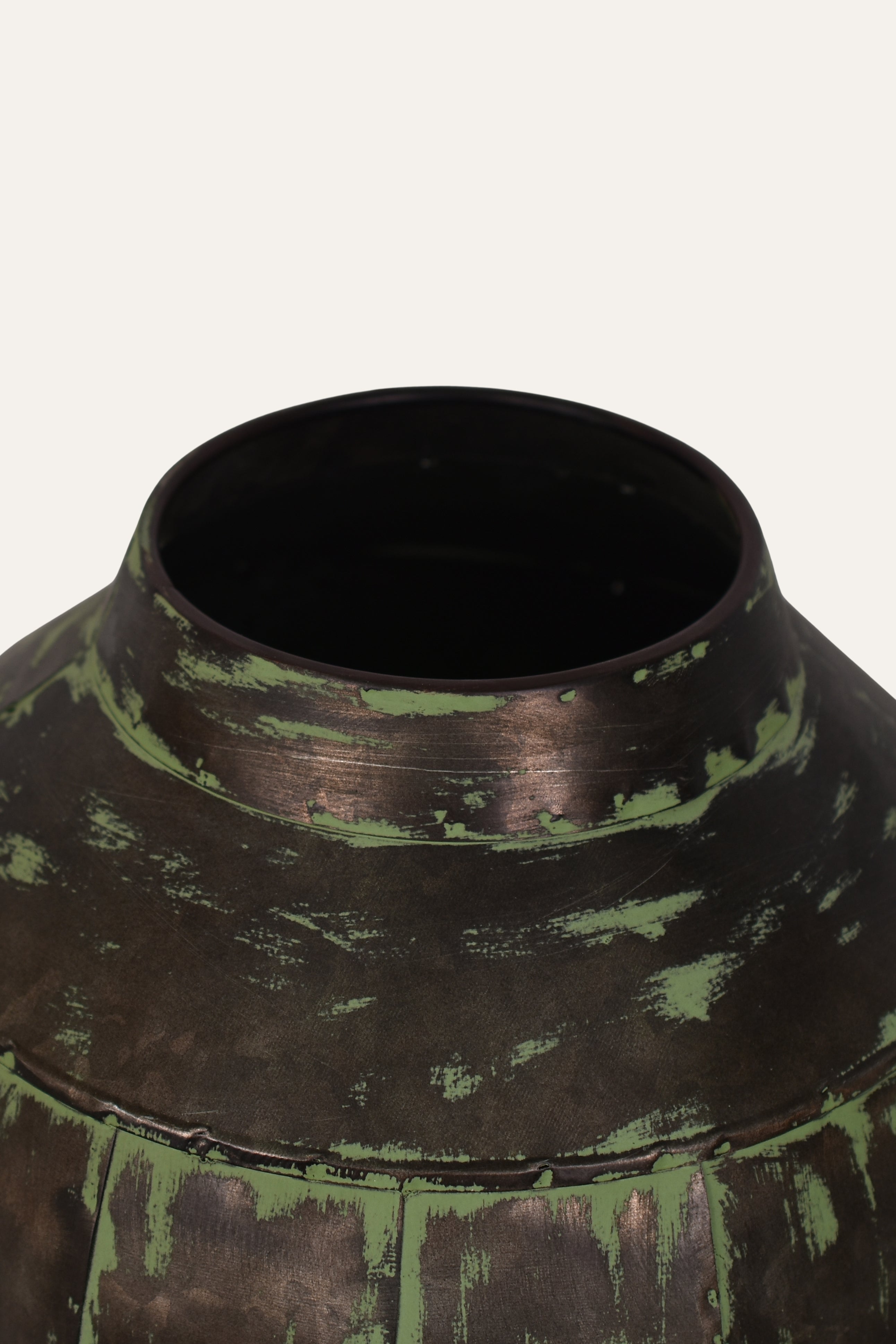Antique Brown & Green Distressed Metal Vase