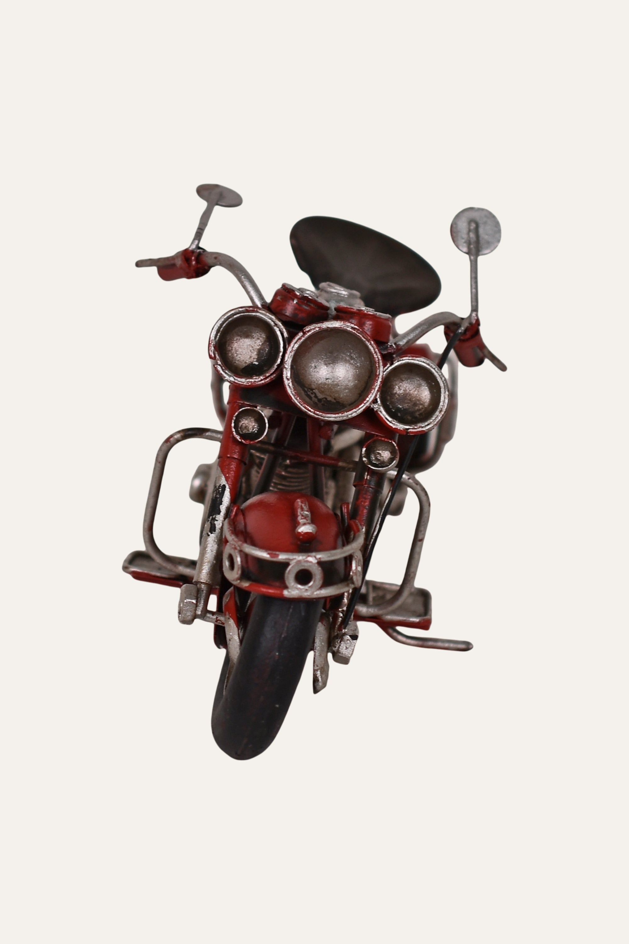 Retro Red Motorcycle with Saddle Bags Metal Decor