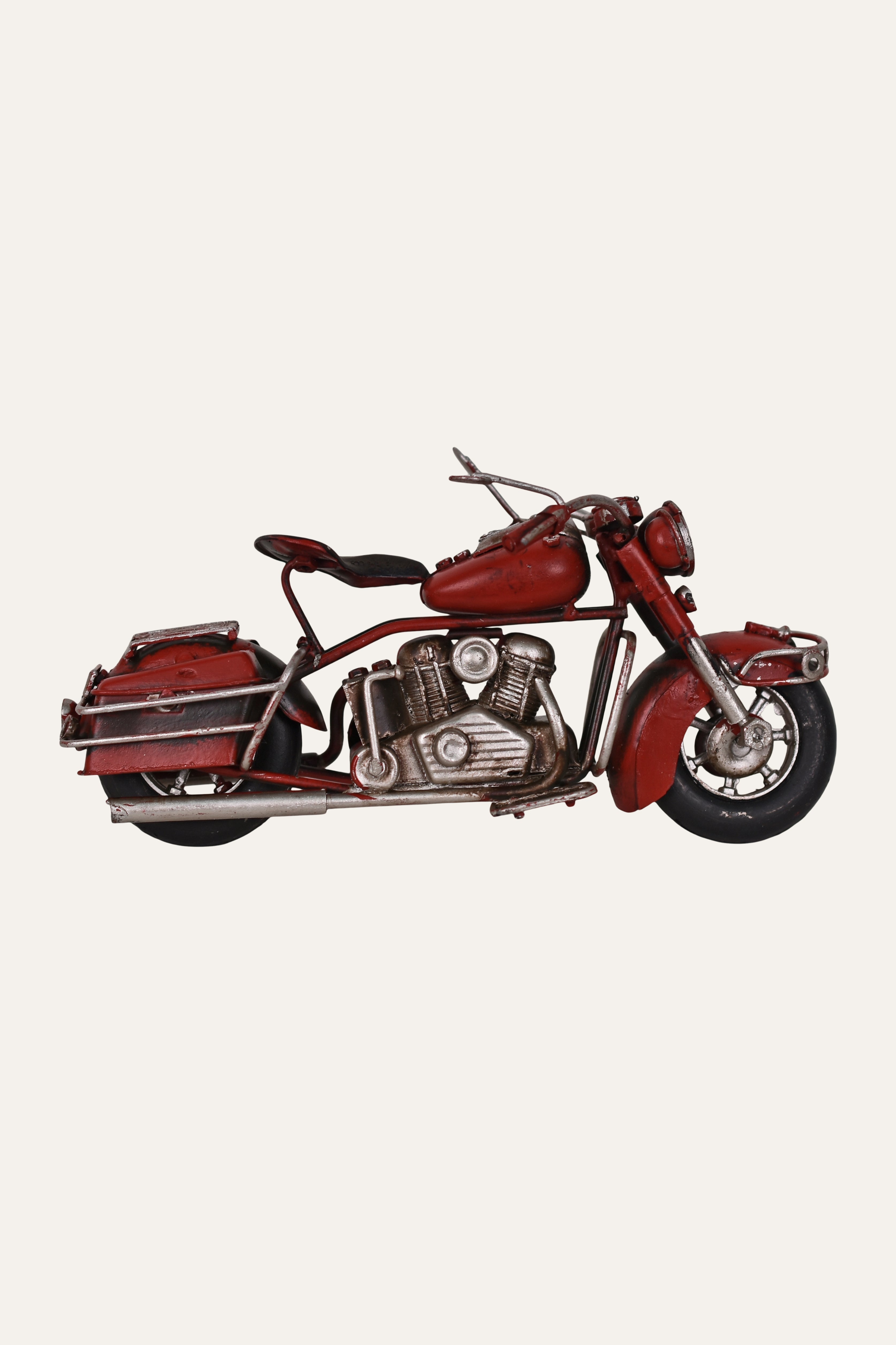 Retro Red Motorcycle with Saddle Bags Metal Decor