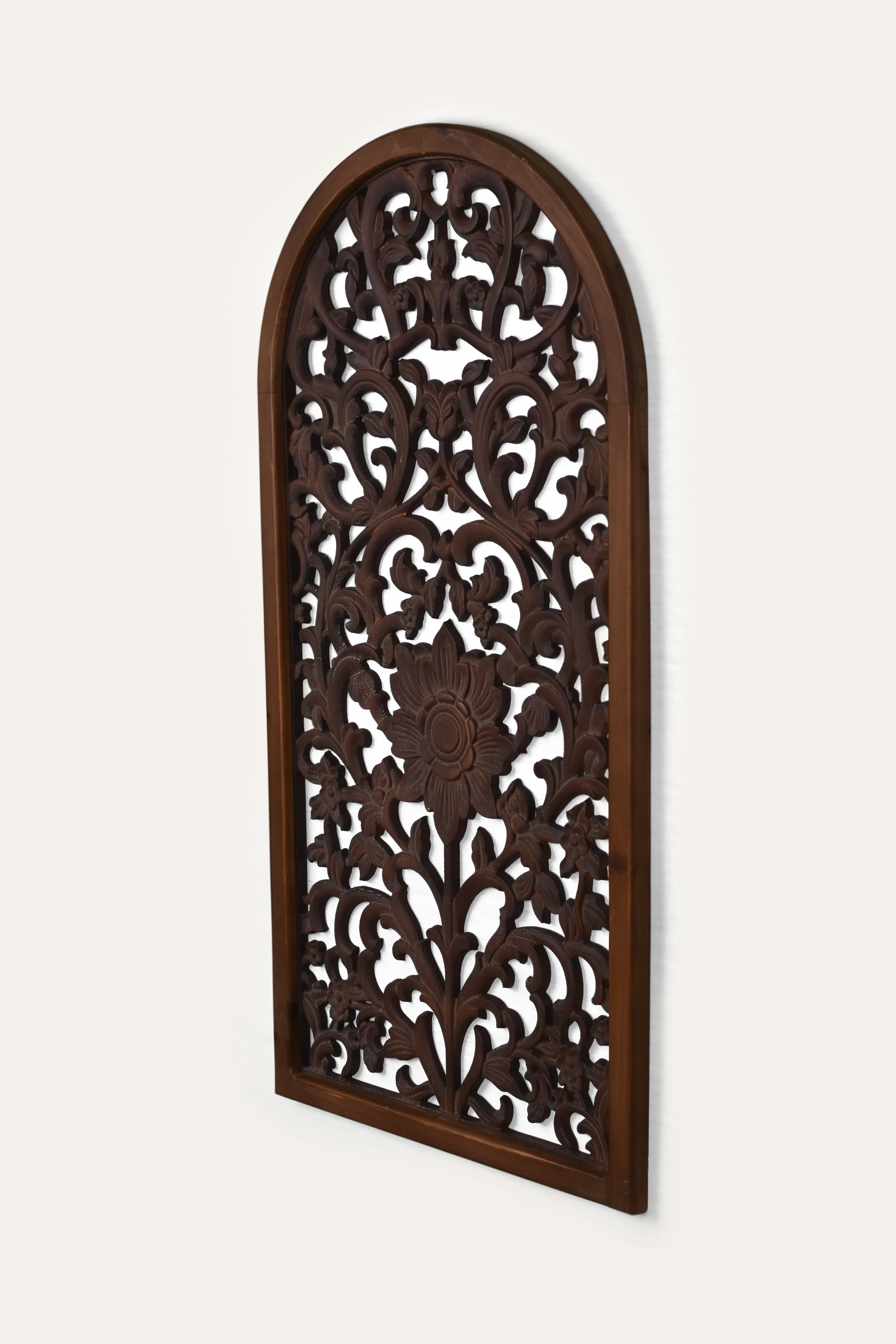 Handcrafted Floral Arch Iron Carved Wall Panel