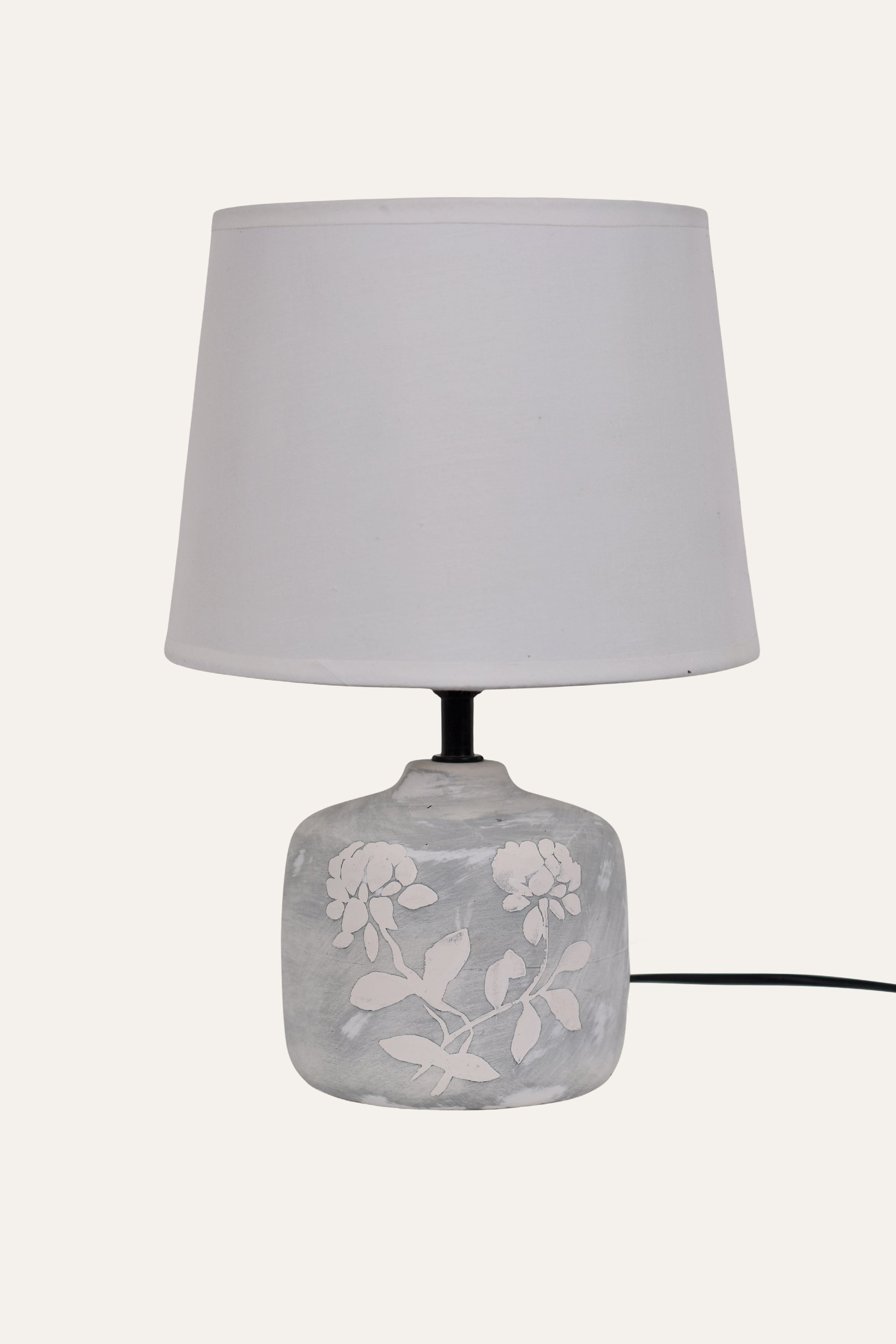 Grey Marble-Effect Ceramic Table Lamp with Fabric Shade