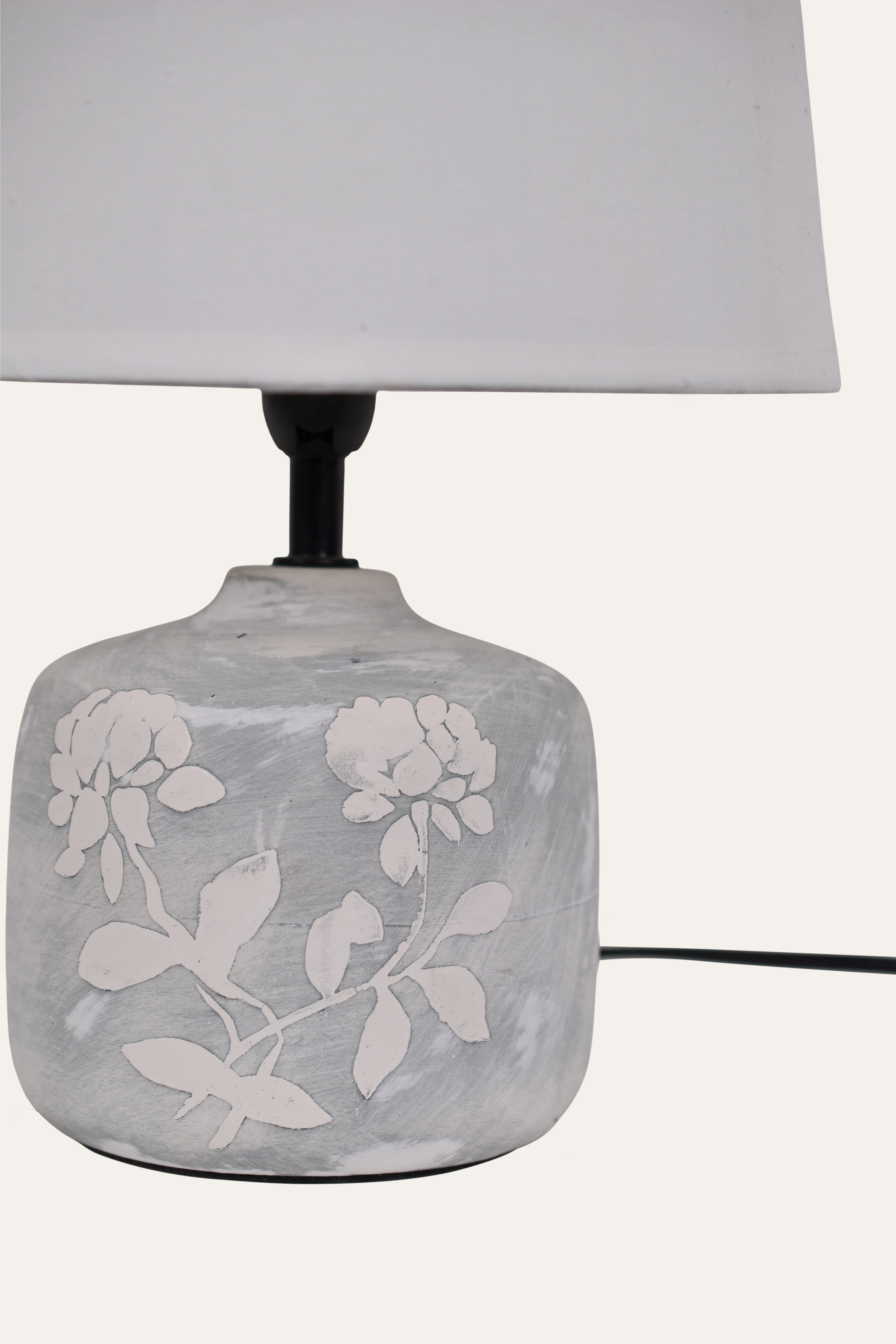 Grey Marble-Effect Ceramic Table Lamp with Fabric Shade