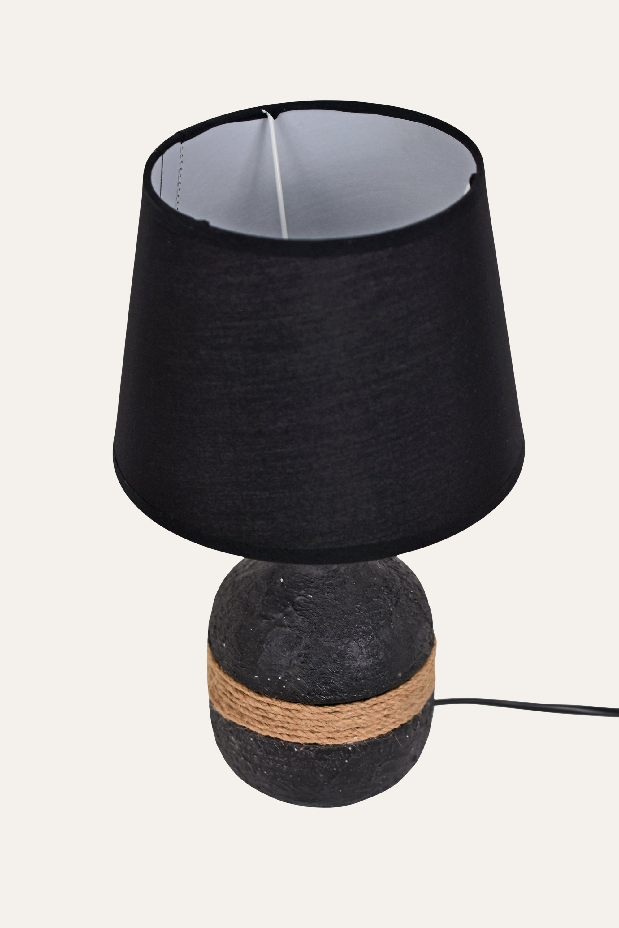 Black Ceramic Table Lamp with Jute Rope Accent