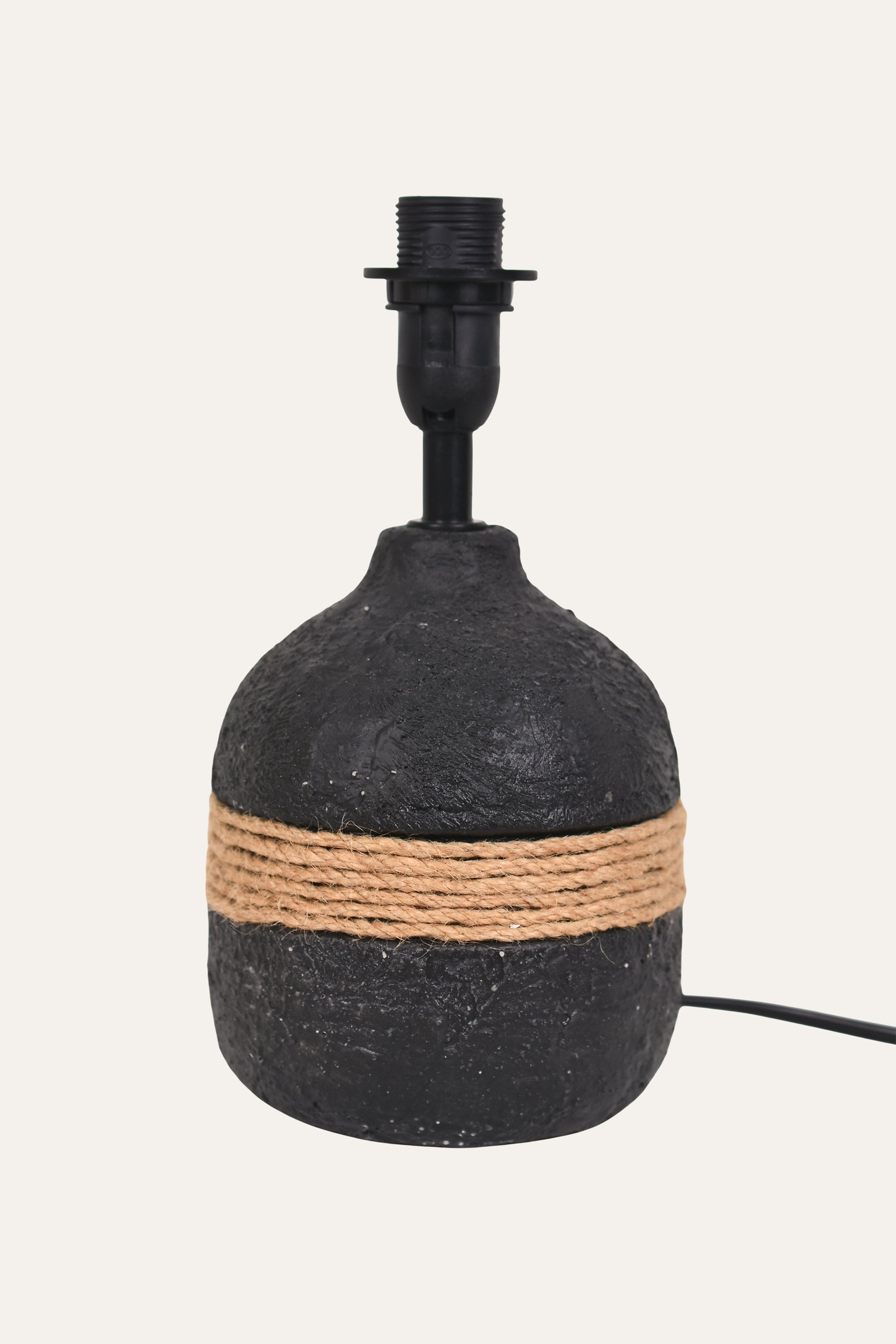 Black Ceramic Table Lamp with Jute Rope Accent