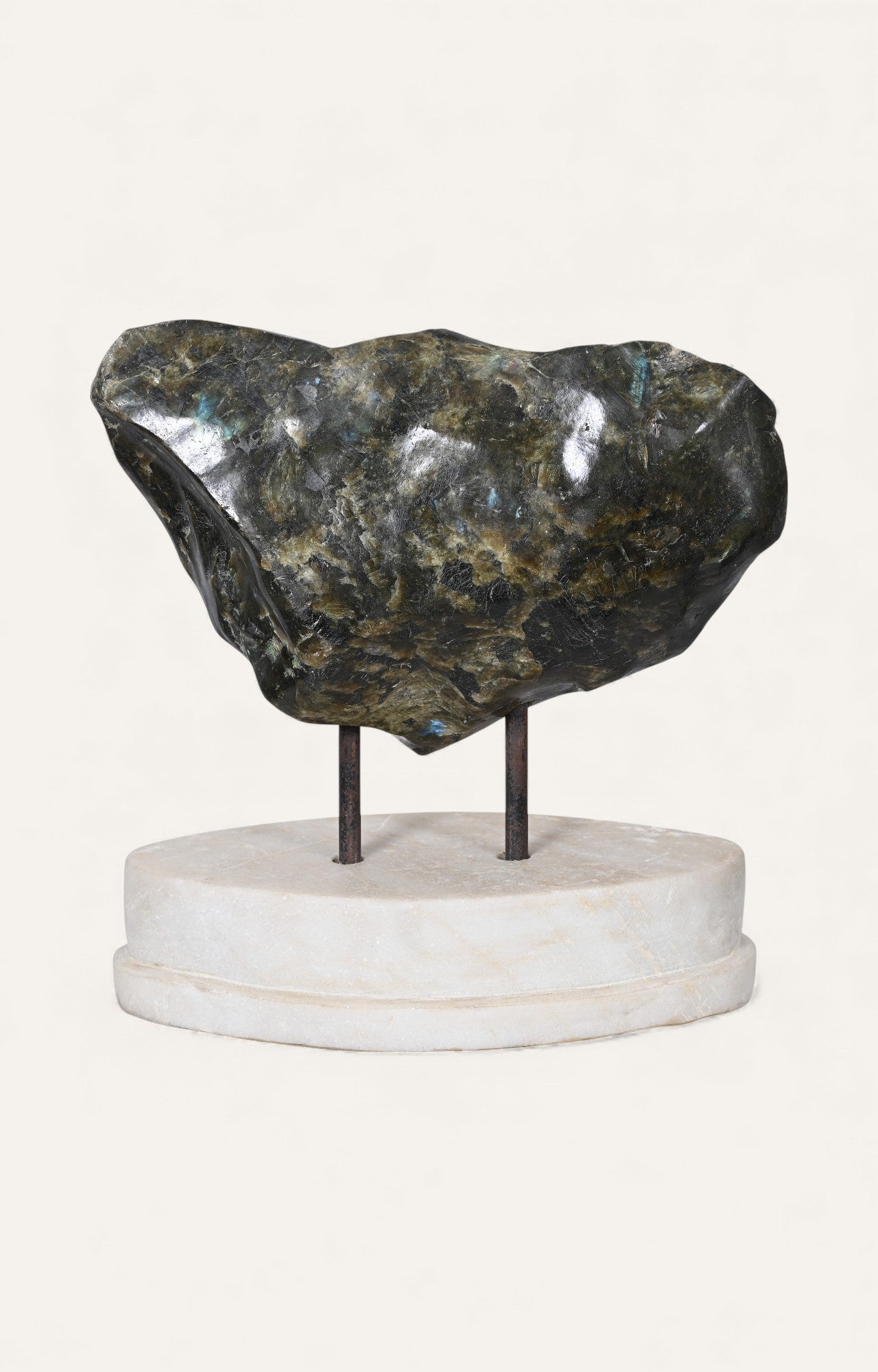 Labradorite Freeform Sculpture on Marble Base