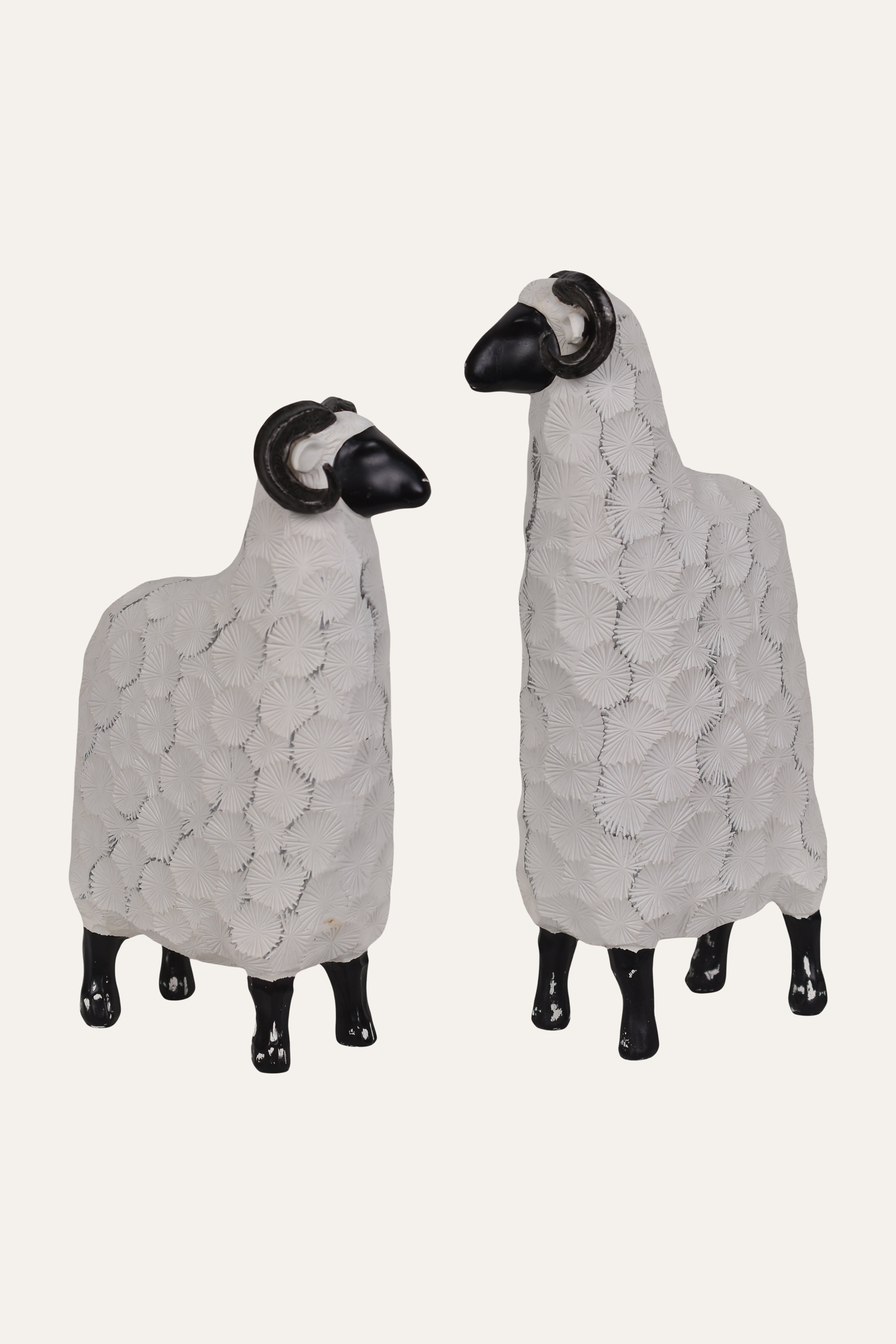 Modern White & Black Resin Sheep Figurine Set