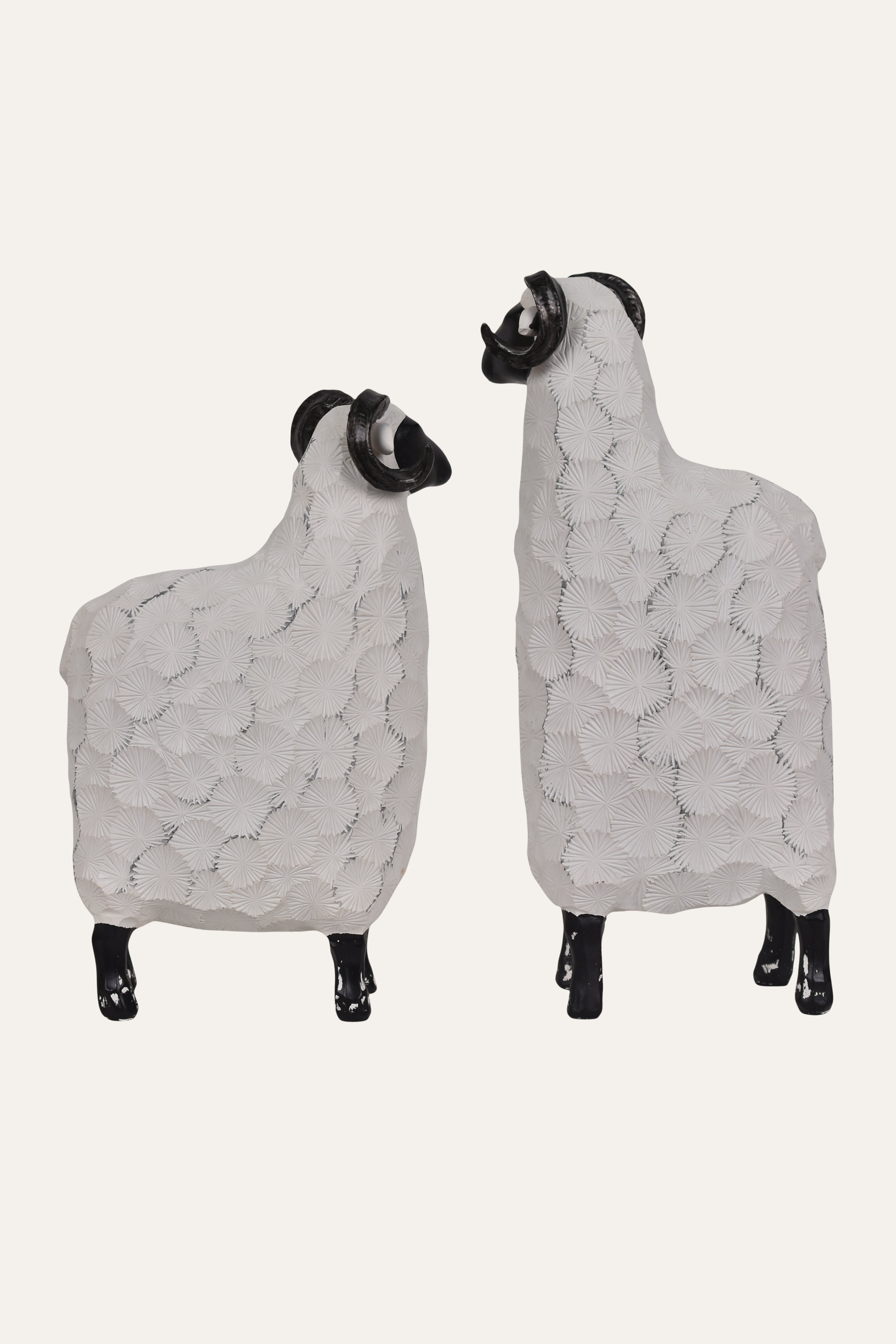 Modern White & Black Resin Sheep Figurine Set