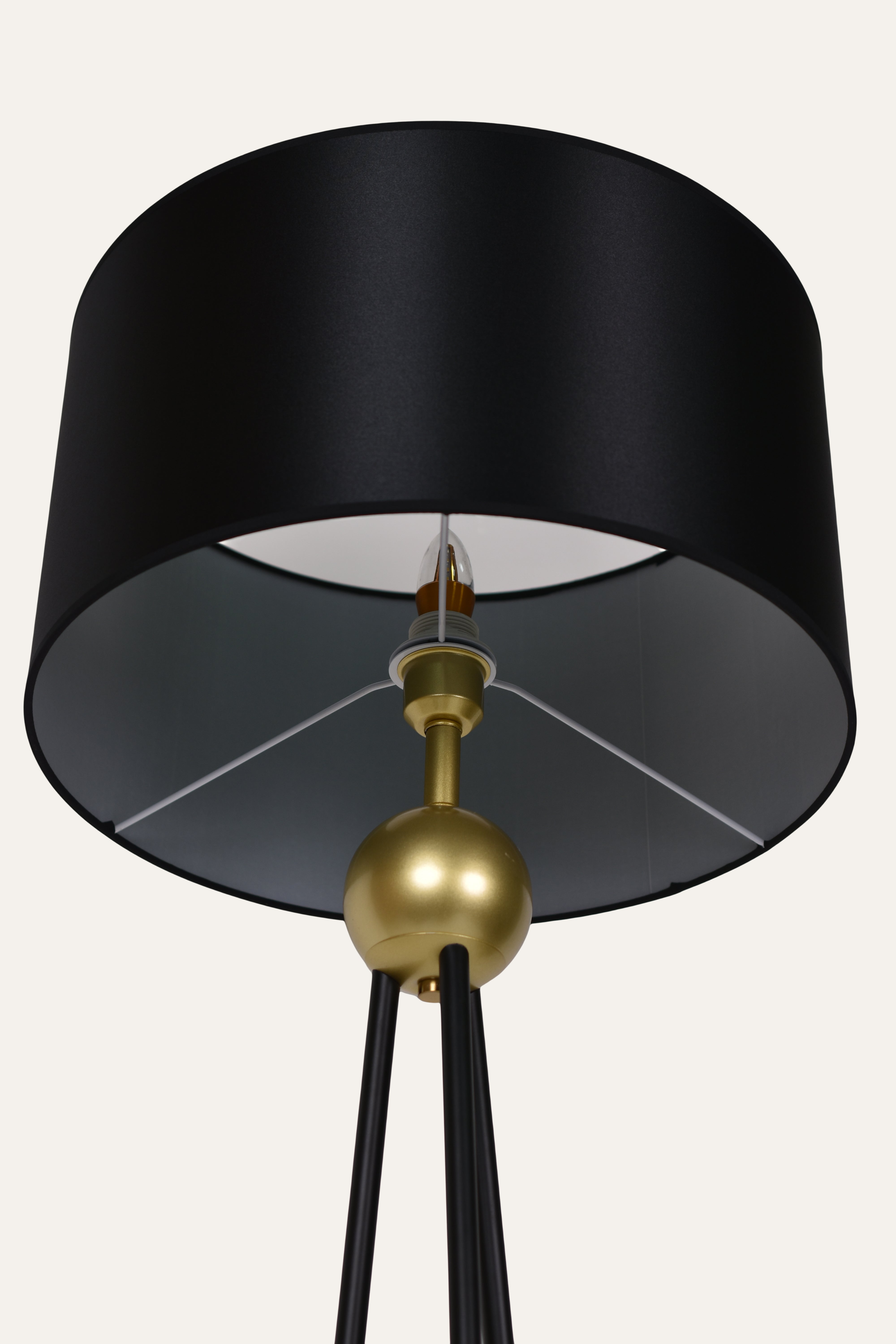 Minimalist Tripod Black Floor Lamp with Gold Base