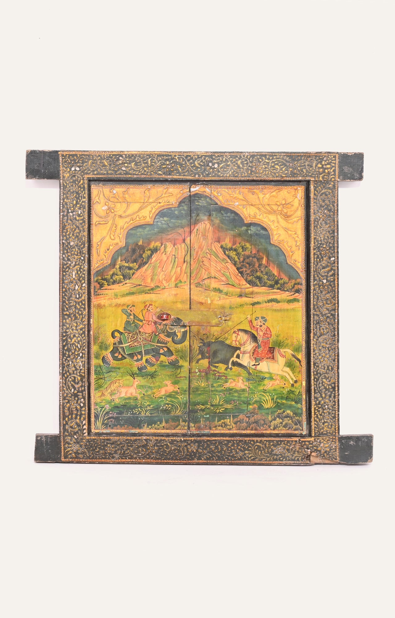 Painted Mughal Shikar Wooden Panel