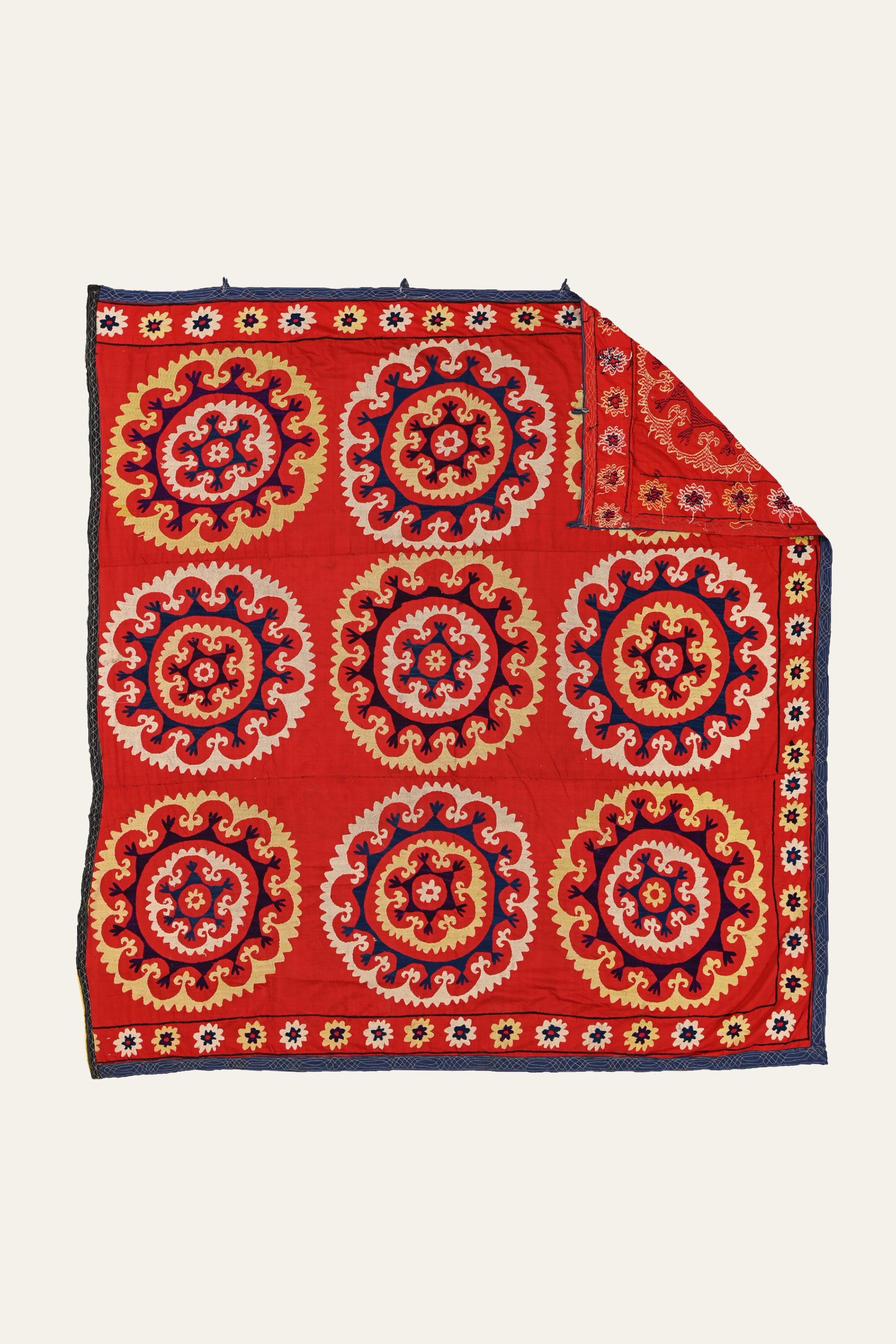 Rosette Red Suzani Antique Wall Tapestry