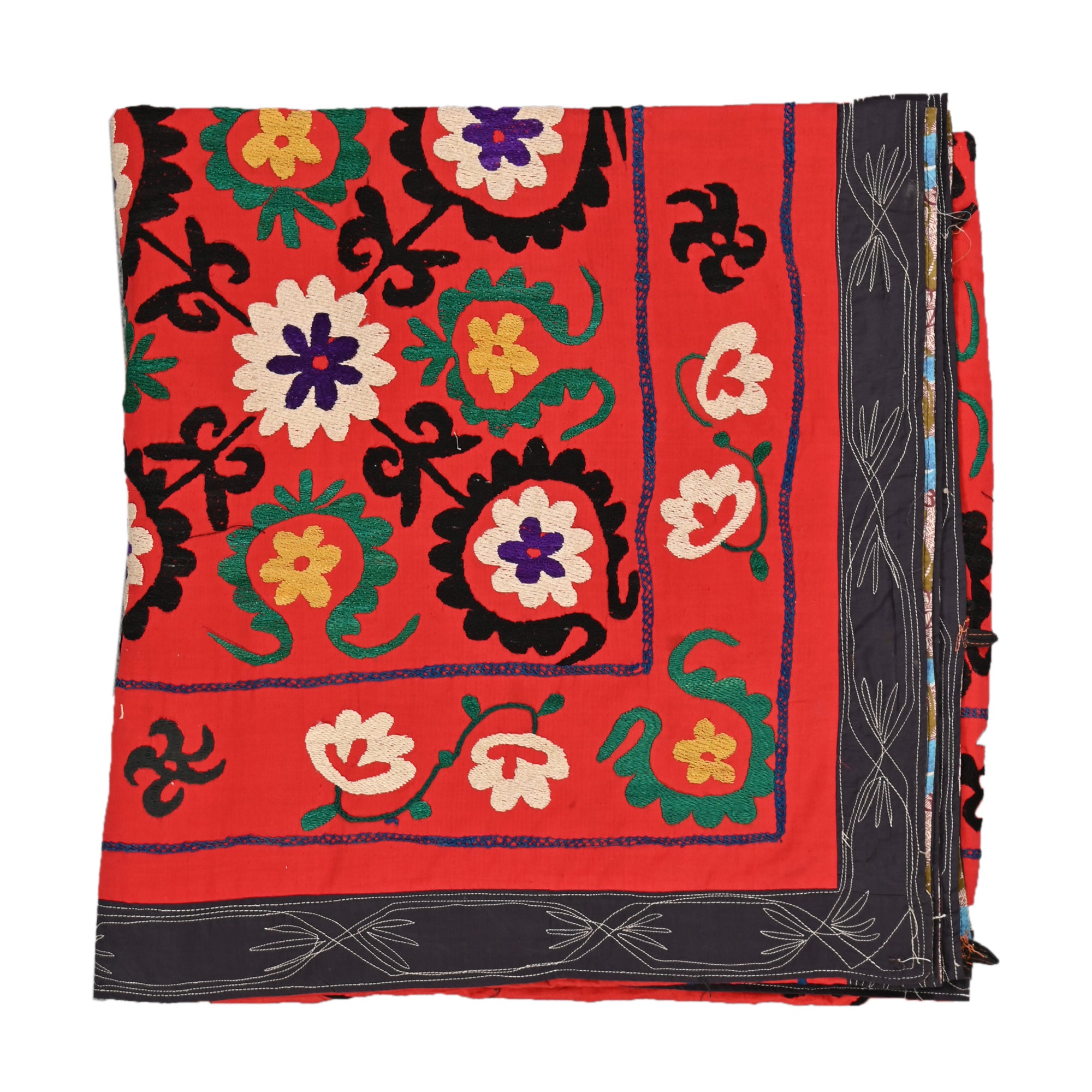 Dense Medallion Red Suzani Antique Wall Hanging