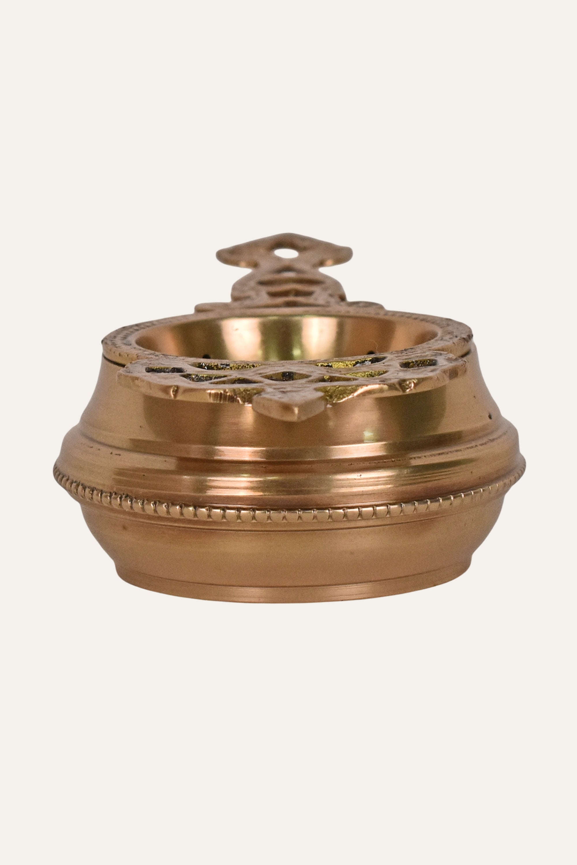 Handcrafted Antique Brass Tea Strainer with Decorative Handle & Perforated Bowl