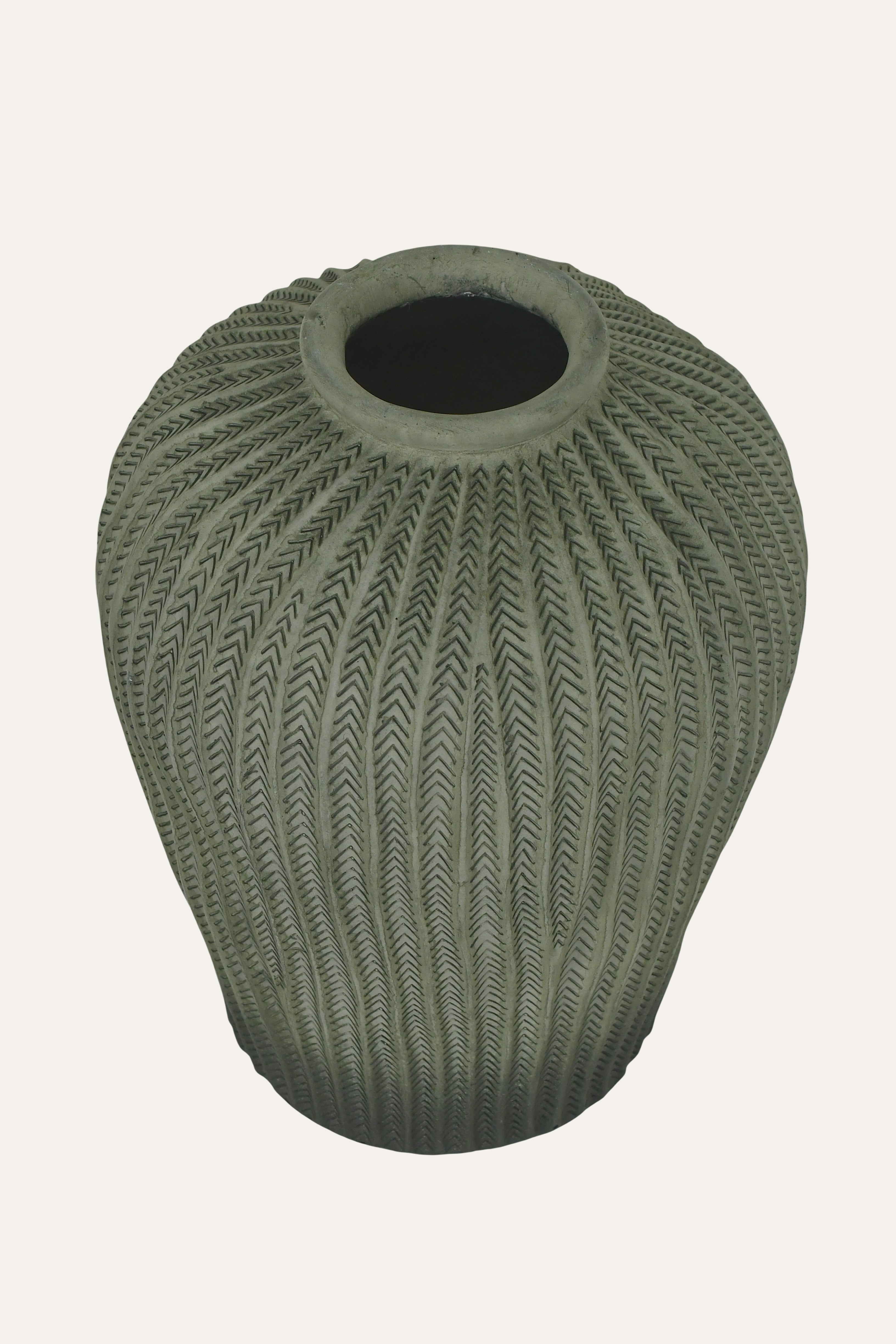 Chevron Textured Grey Terracotta Pottery Vase
