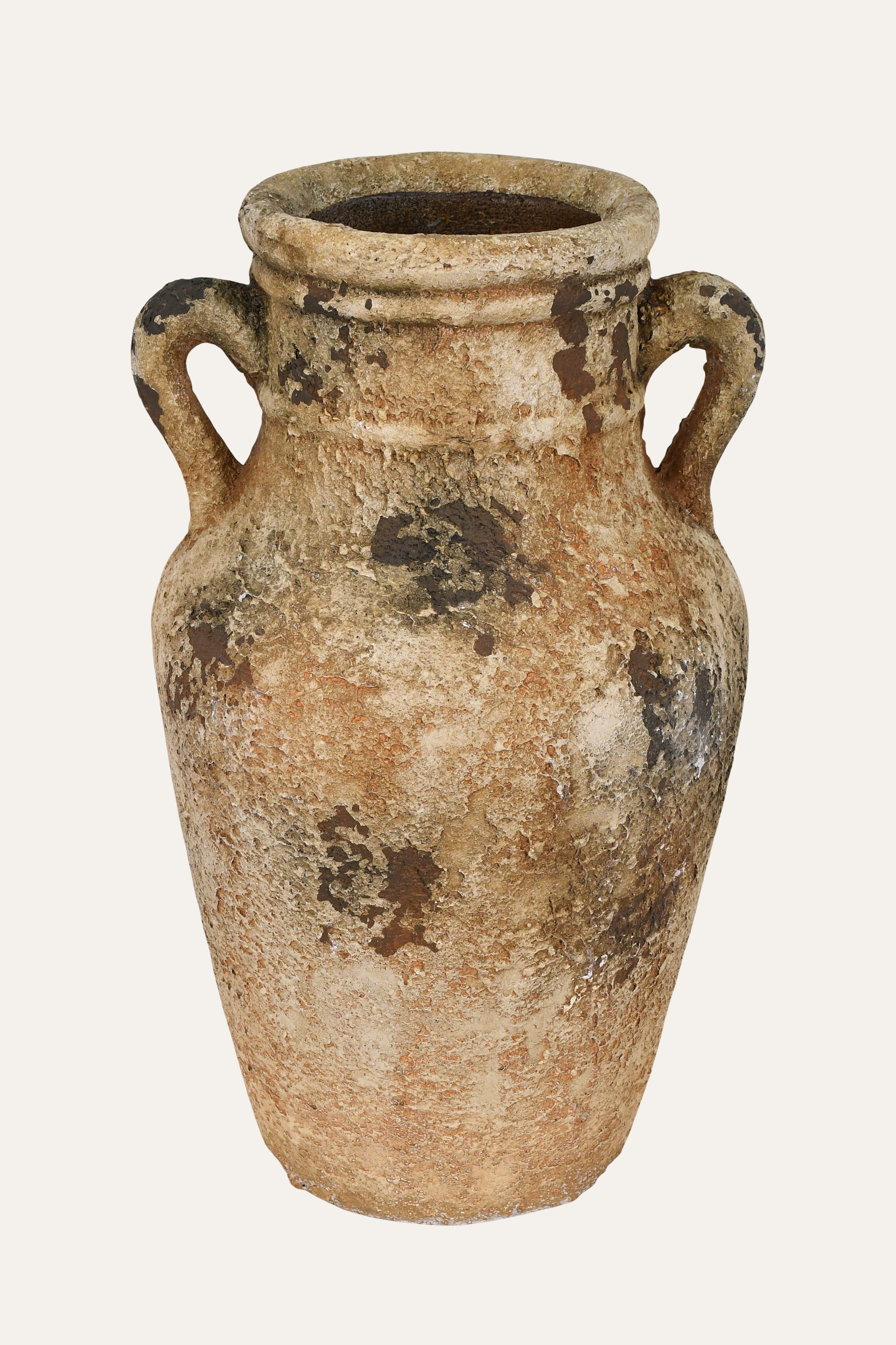 Vintage Distressed Ceramic Double Handle Urn Vase