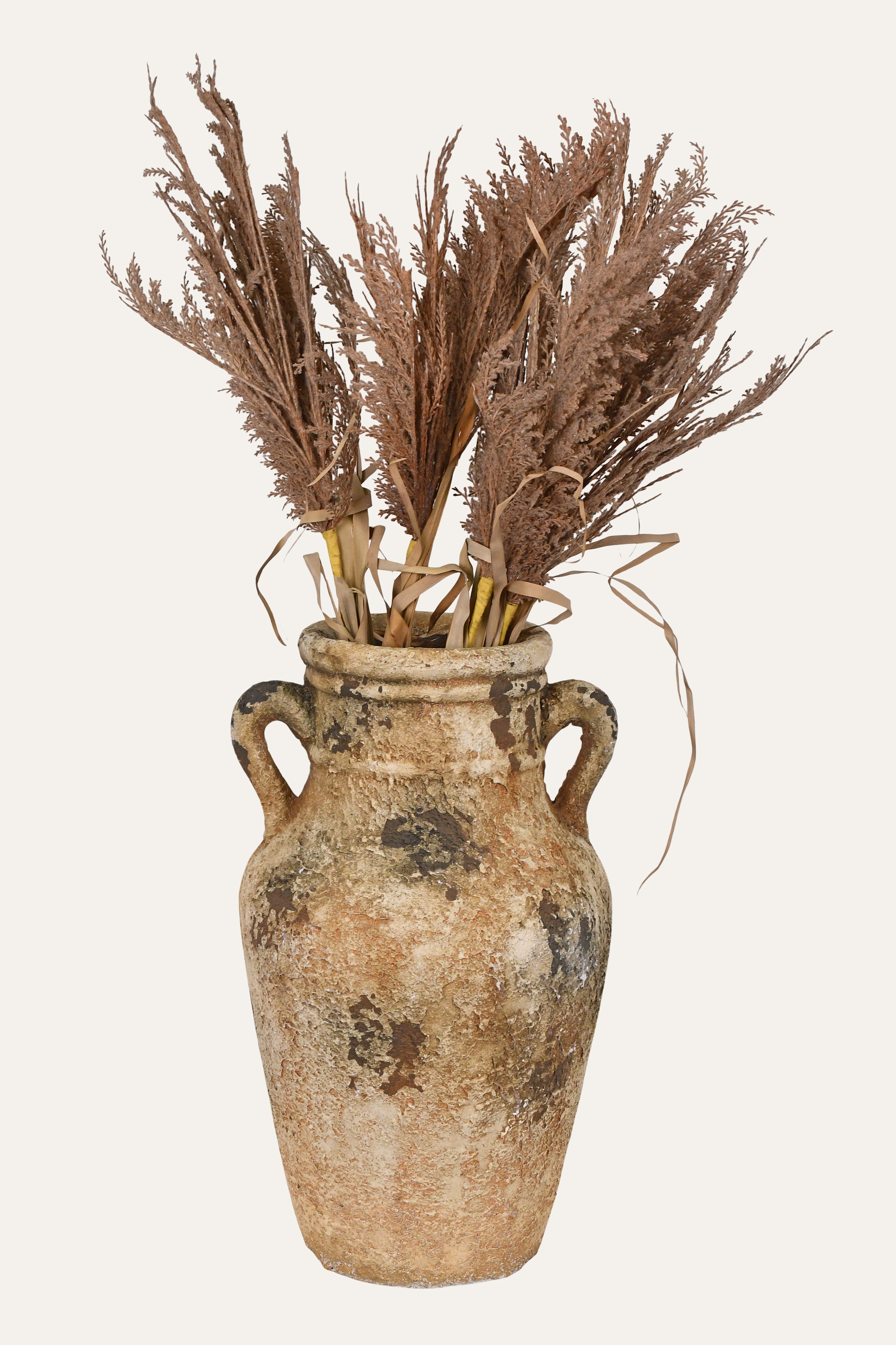 Vintage Distressed Ceramic Double Handle Urn Vase